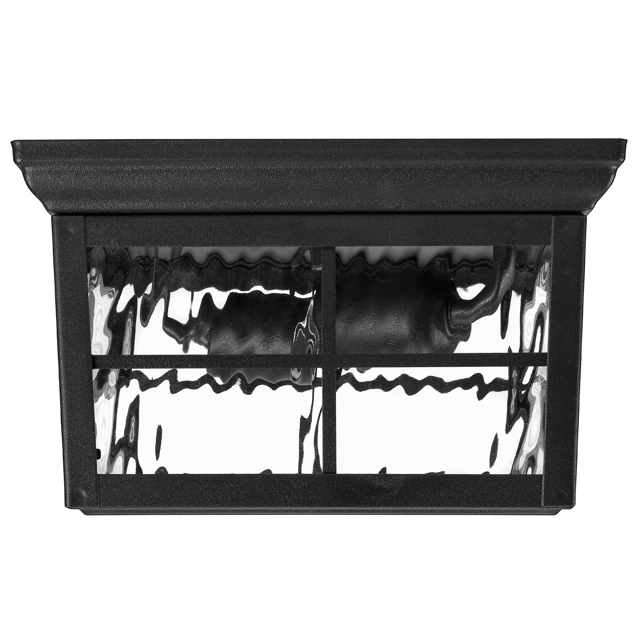 Maxxima Outdoor Flush Mount Ceiling Light Fixture, Black W/Water Glass, 2-Light Square Farmhouse Porch Or Patio Light, Close To