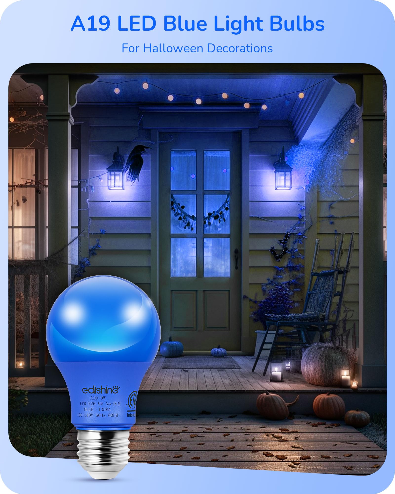 Edishine Christmas Led Light Bulbs, Purple & Orange A19 9W, E26 Base, 4 Pack, Etl