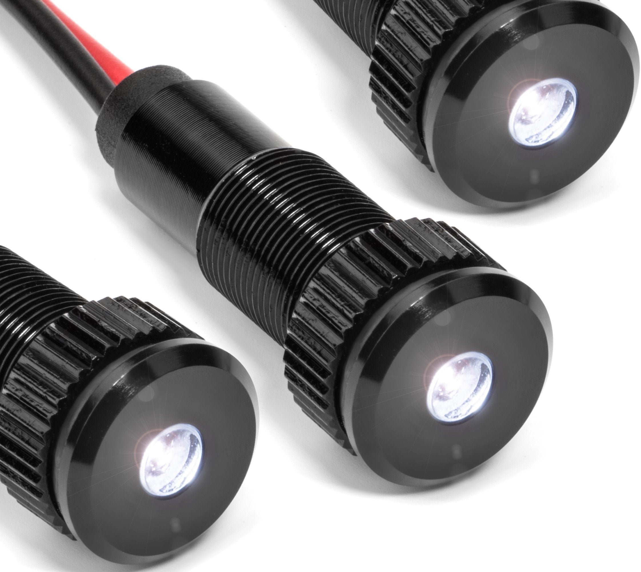 Oznium 3 Pack Of Plug-N-Play Instrument Cluster Led Indicator Light Dash Bulbs. Aluminum Pilot Lights. Acrylic Lens. Flush Panel Mount 5/16&quot; 8Mm 12V For Speedometer Odometer (Black Bezel, White Led)