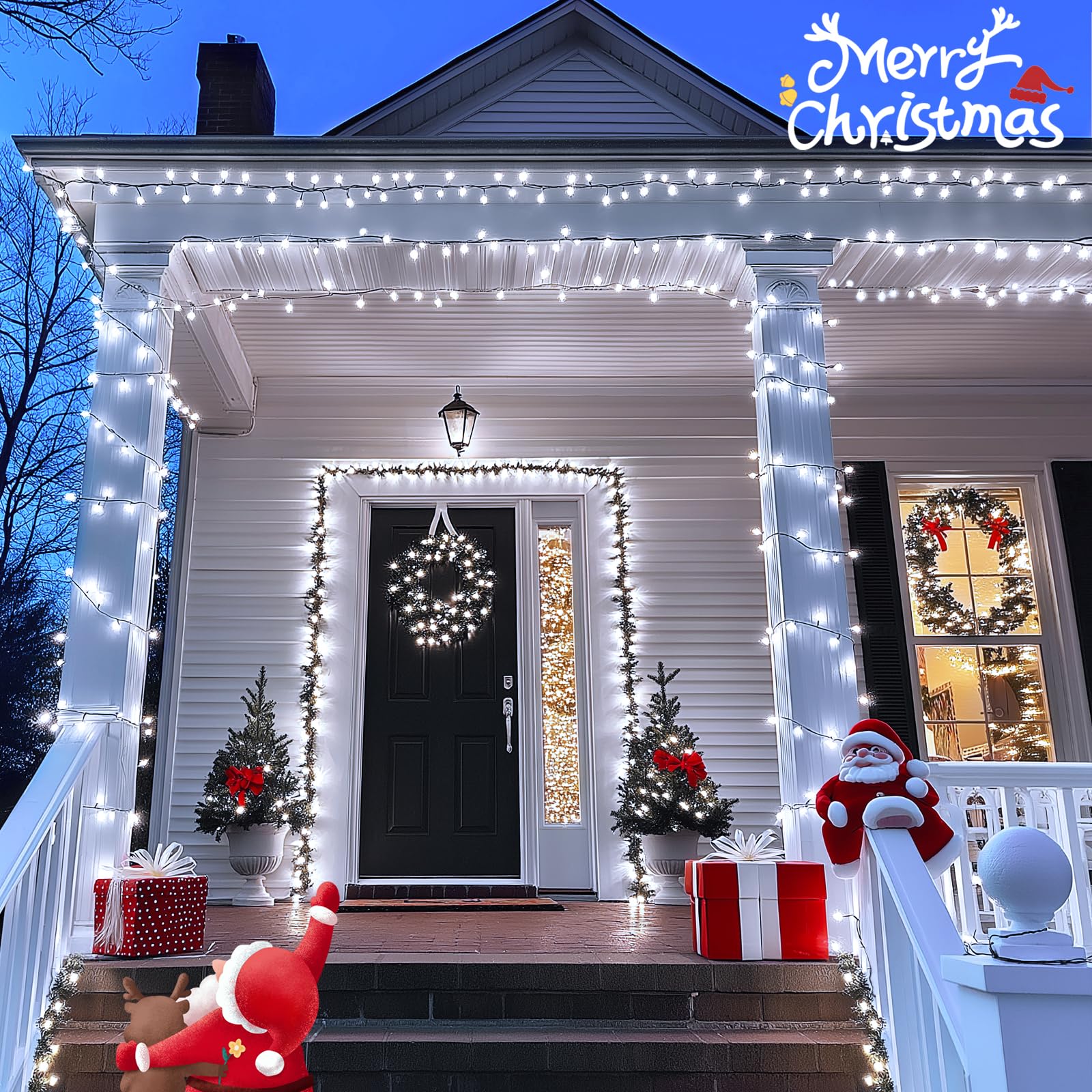 JMEXSUSS 200 LED Christmas Lights, 66ft Connectable, Waterproof, Green Wire, White, Model EXS-S-0200