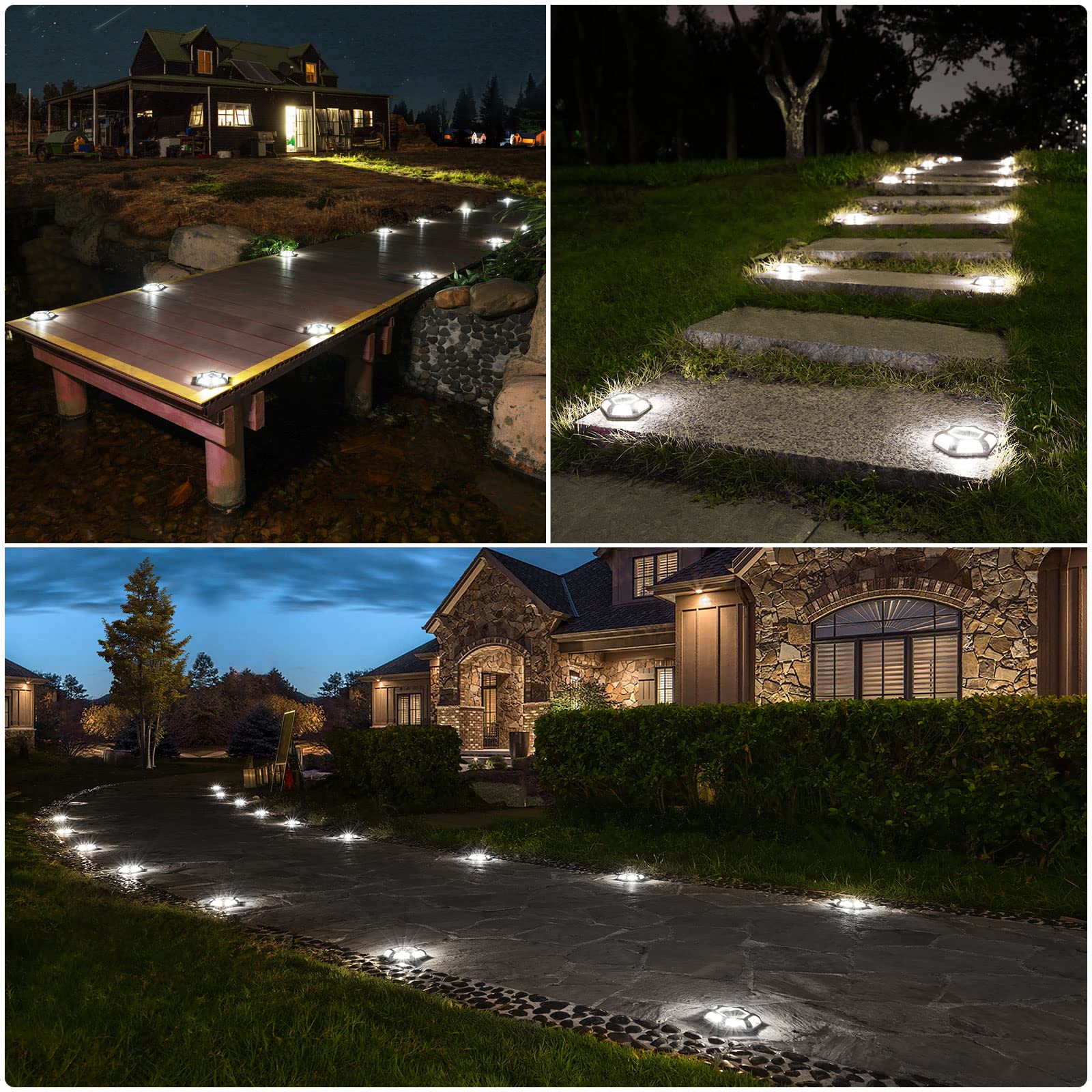 VOLISUN Solar Deck Lights, 12-Pack Waterproof LED Aluminum Dock Lighting, Warm White & White, Model B08LKB4PTN