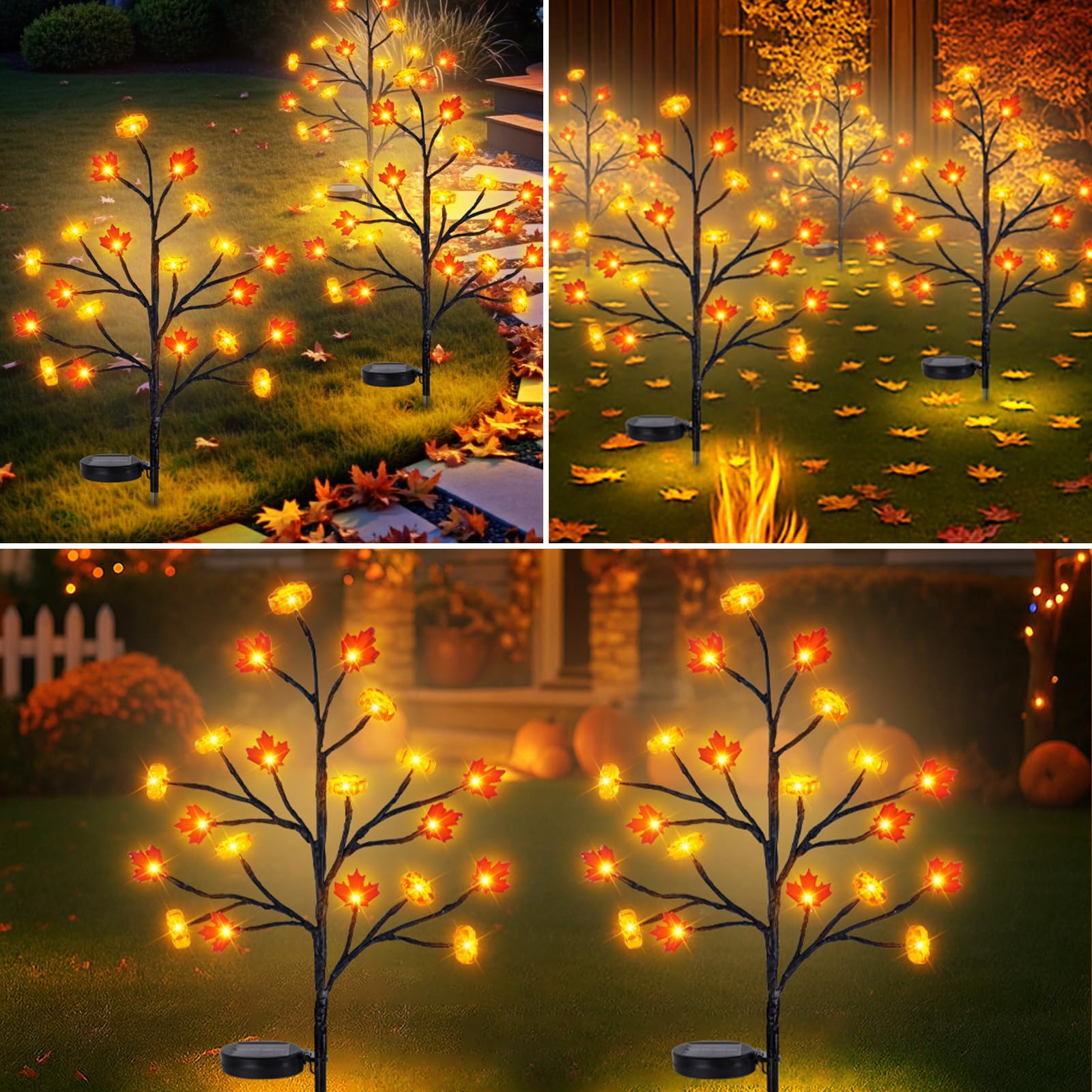 unlemoni Solar Pathway Lights, 80 LED Maple Pumpkin, 8 Modes, Waterproof, 4 Pack, Red, Model IPS386