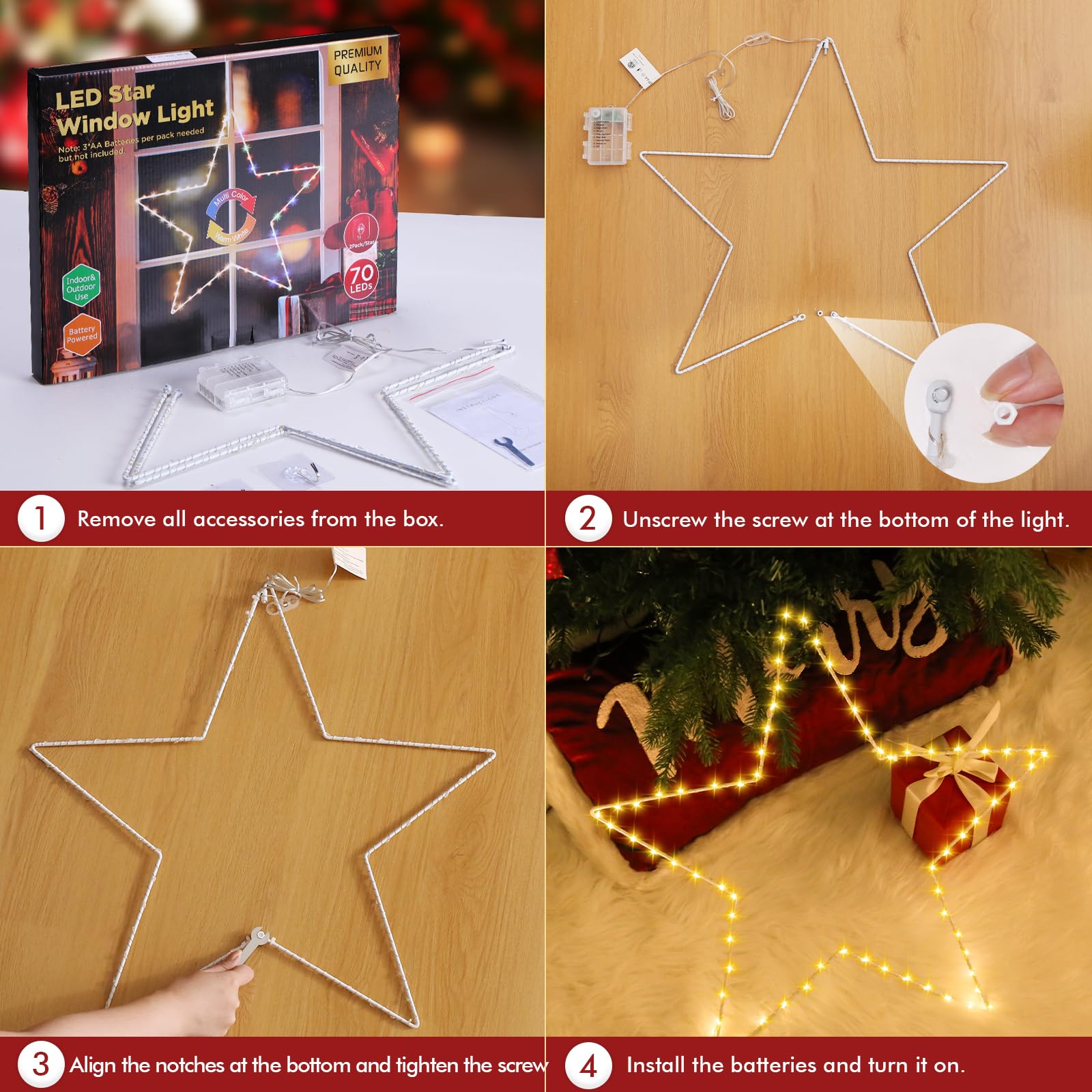 Marchpower Christmas Window Star Silhouette Lights  19Inch 70Led 2 Pack Large Star Lighted Xmas Decoration Battery Operated Twinkle Stars Light Outdoor Timer Lights Wedding Party Home D?Cor-Warm White