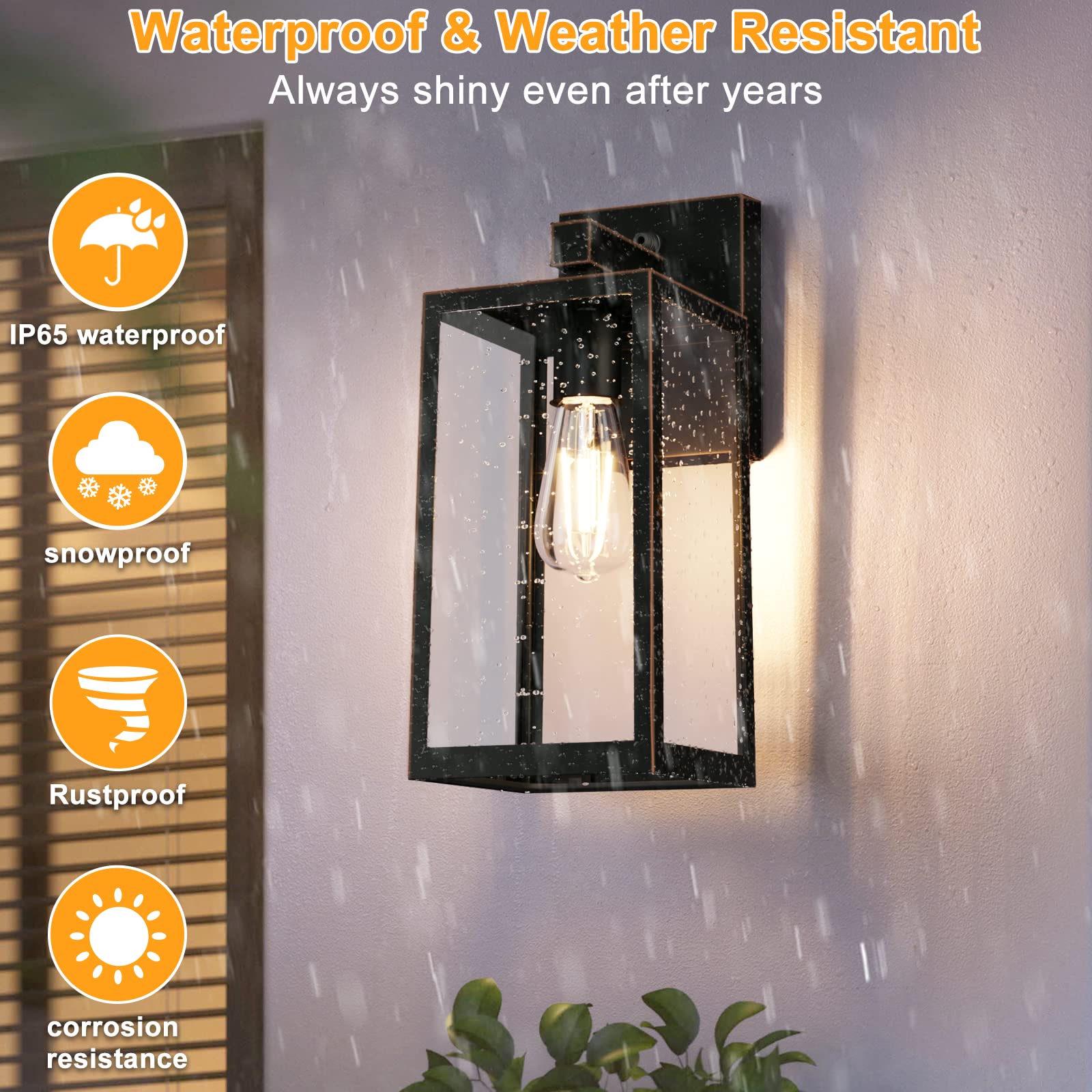 Shine Hai Dusk To Dawn Outdoor Wall Lantern, Exterior Sconce Sensor Light Fixture With E26 Base Socket, Waterproof Wall Mount La