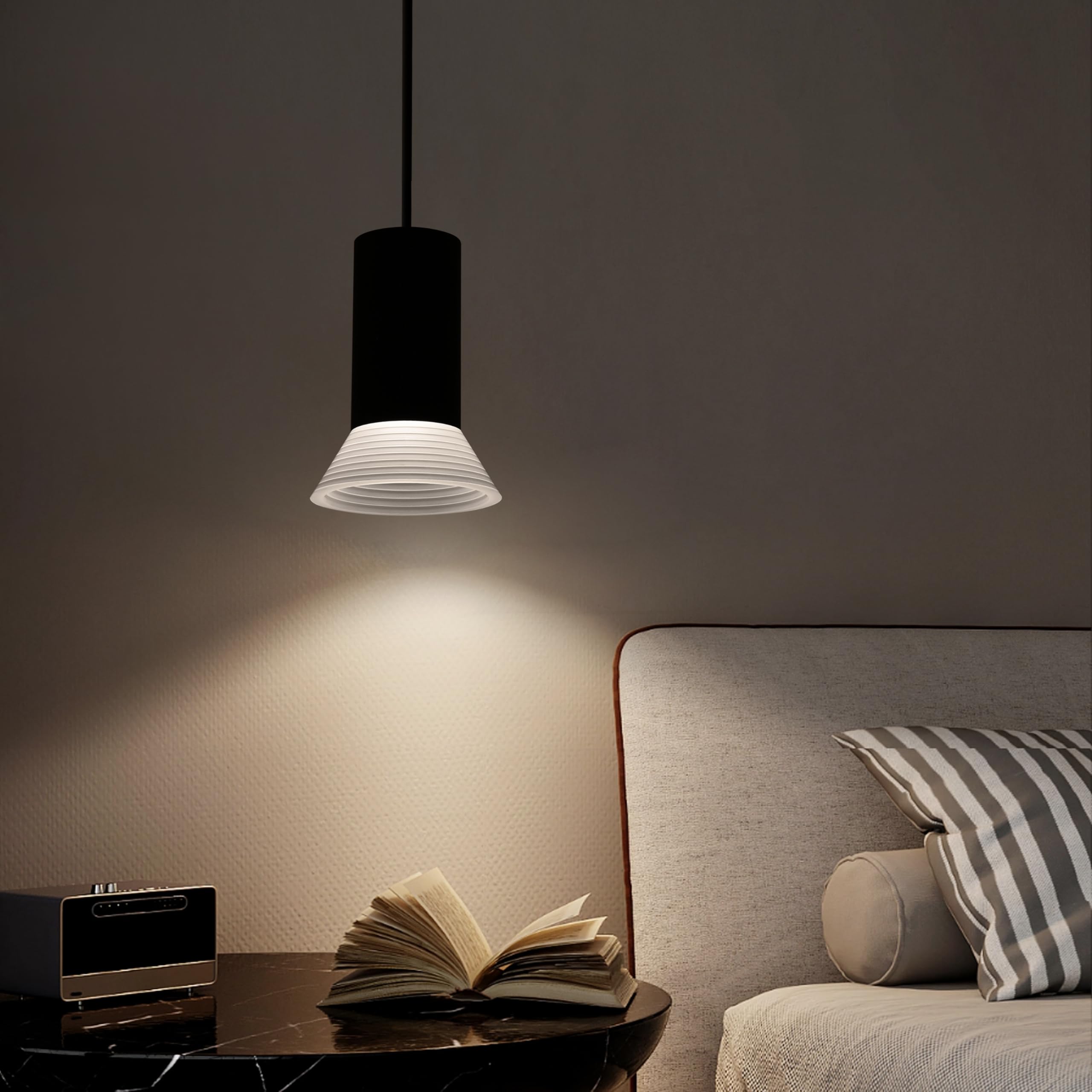 Modern Black Pendant Light,Hanging Bedside Lamp Industrial,Kitchen Island Lighting With Acrylic And Aluminum Lampshade,Single Ha