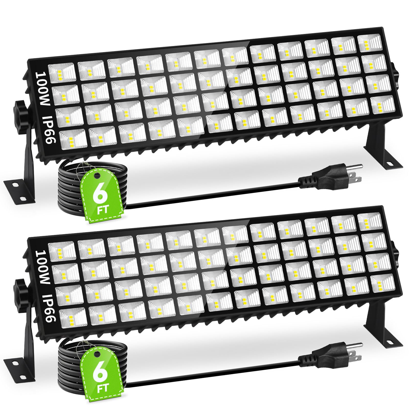 2 Pack LED Shop Lights, 100W 11000LM Plug in Garage Light with 6FT Power Cord, IP66 Waterproof Work Bench Shop Lights for Garage