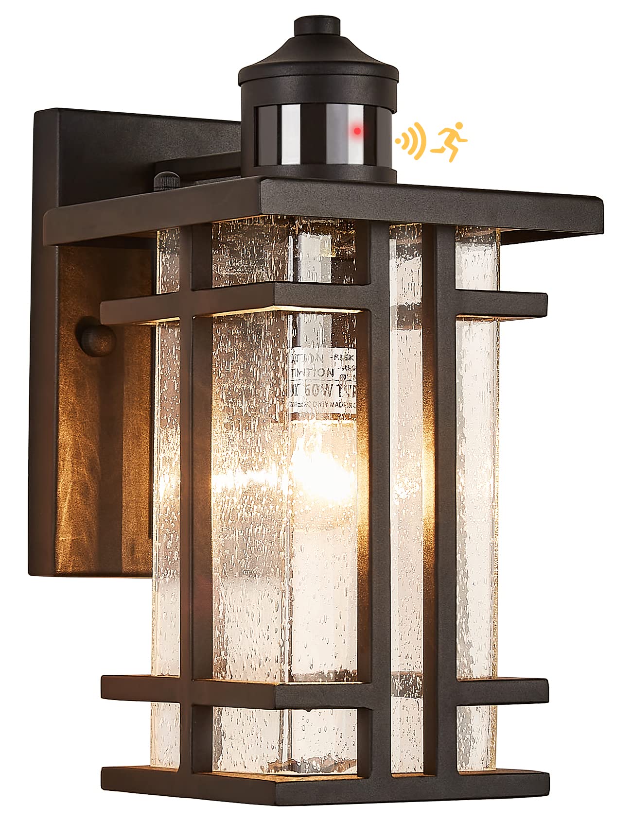 Vocldfa Motion Sensor Outdoor Wall Light - Ip65 Waterproof, 3 Modes, Seeded Glass, Black