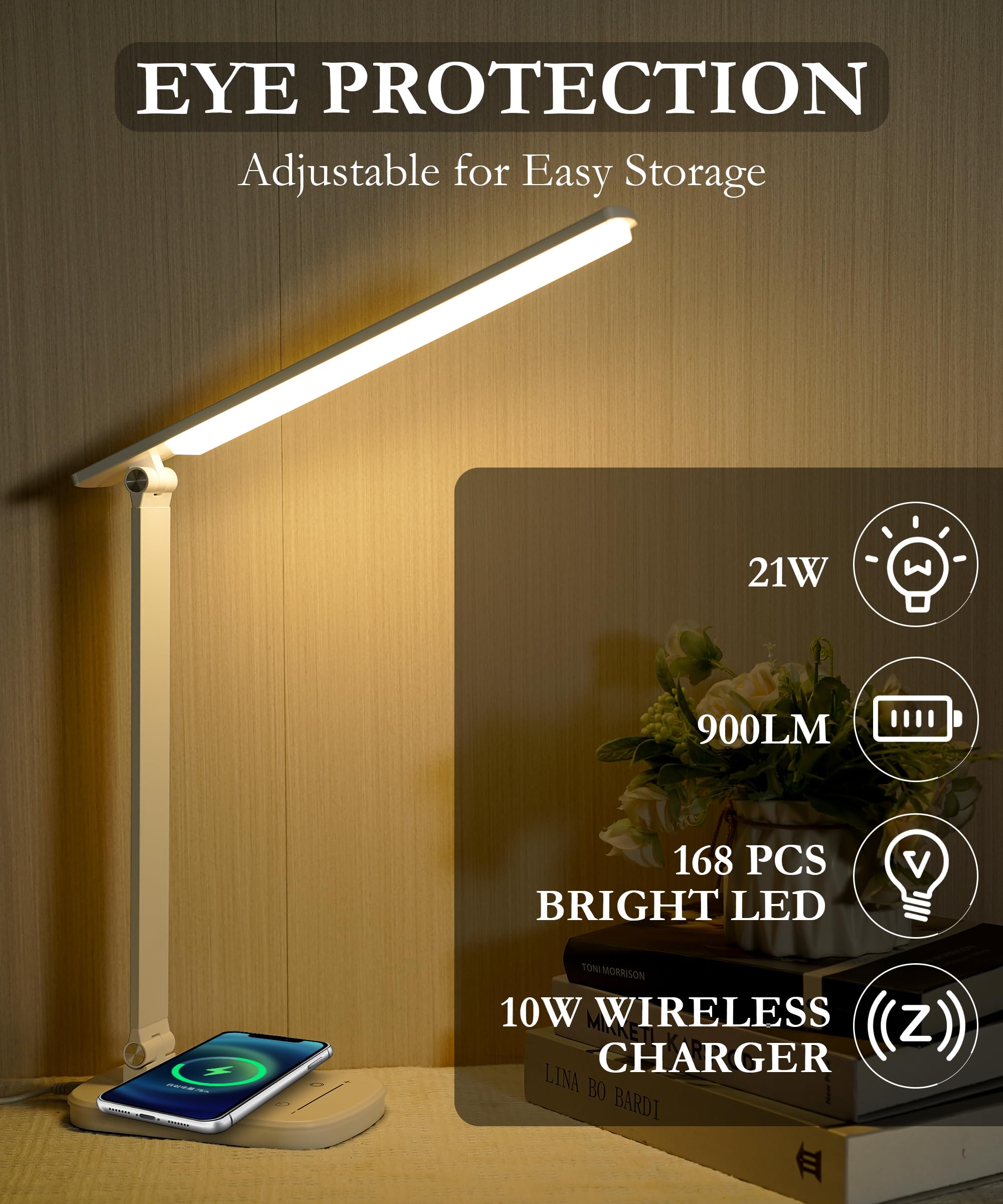 Faithorse Led Desk Lamp With Wireless Charger,21W Touch Control Dimmable Lamp,900Lm,5 Brightness And 3 Color Modes For Home Offi