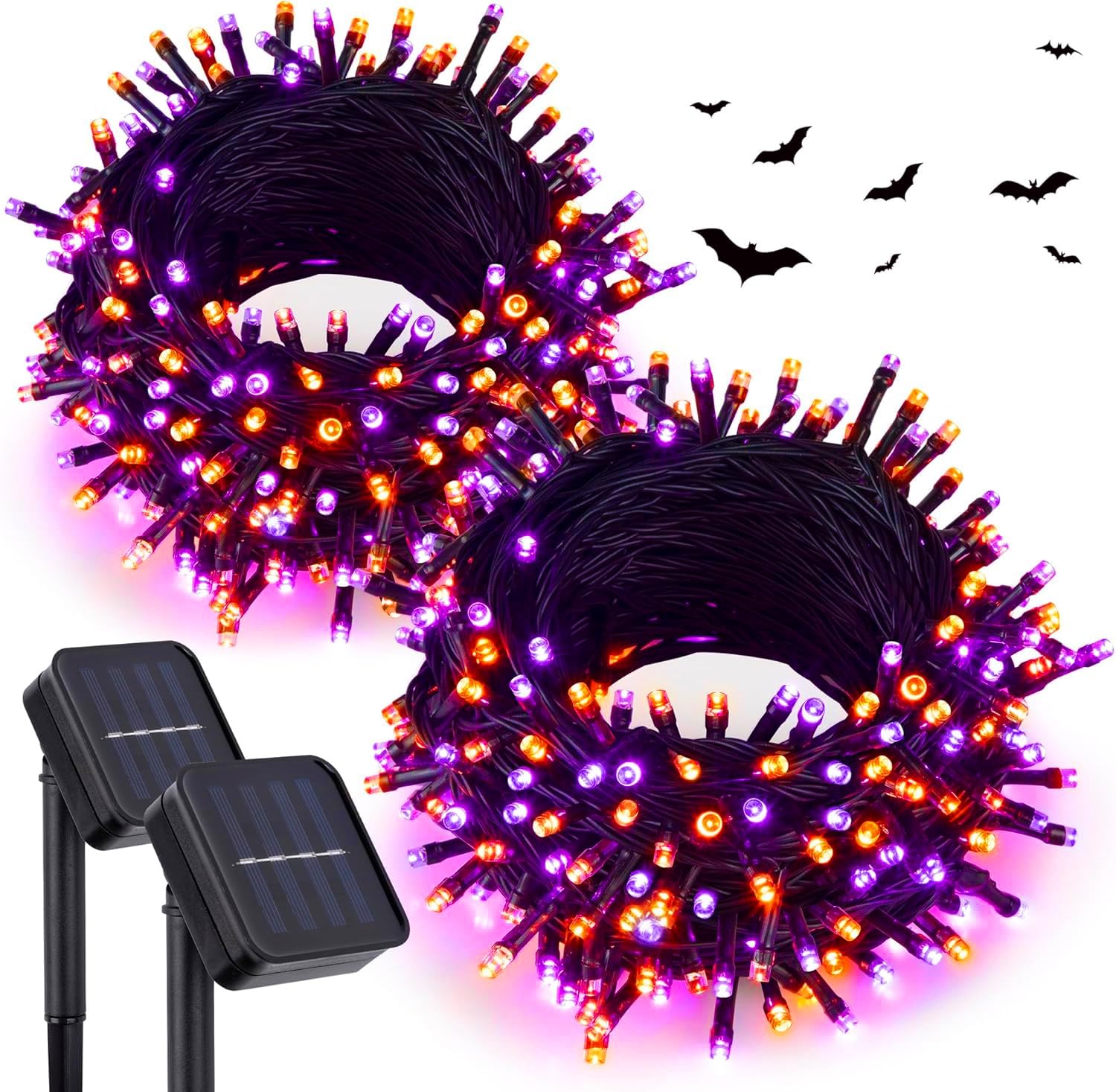 Kemooie 2 Pack 240 Led 78Ft Halloween Solar String Outdoor Lights, Solar Powered With 8 Modes Waterproof Lights For Bedroom Patio Garden Tree Party Yard Decoration (Orange And Purple)