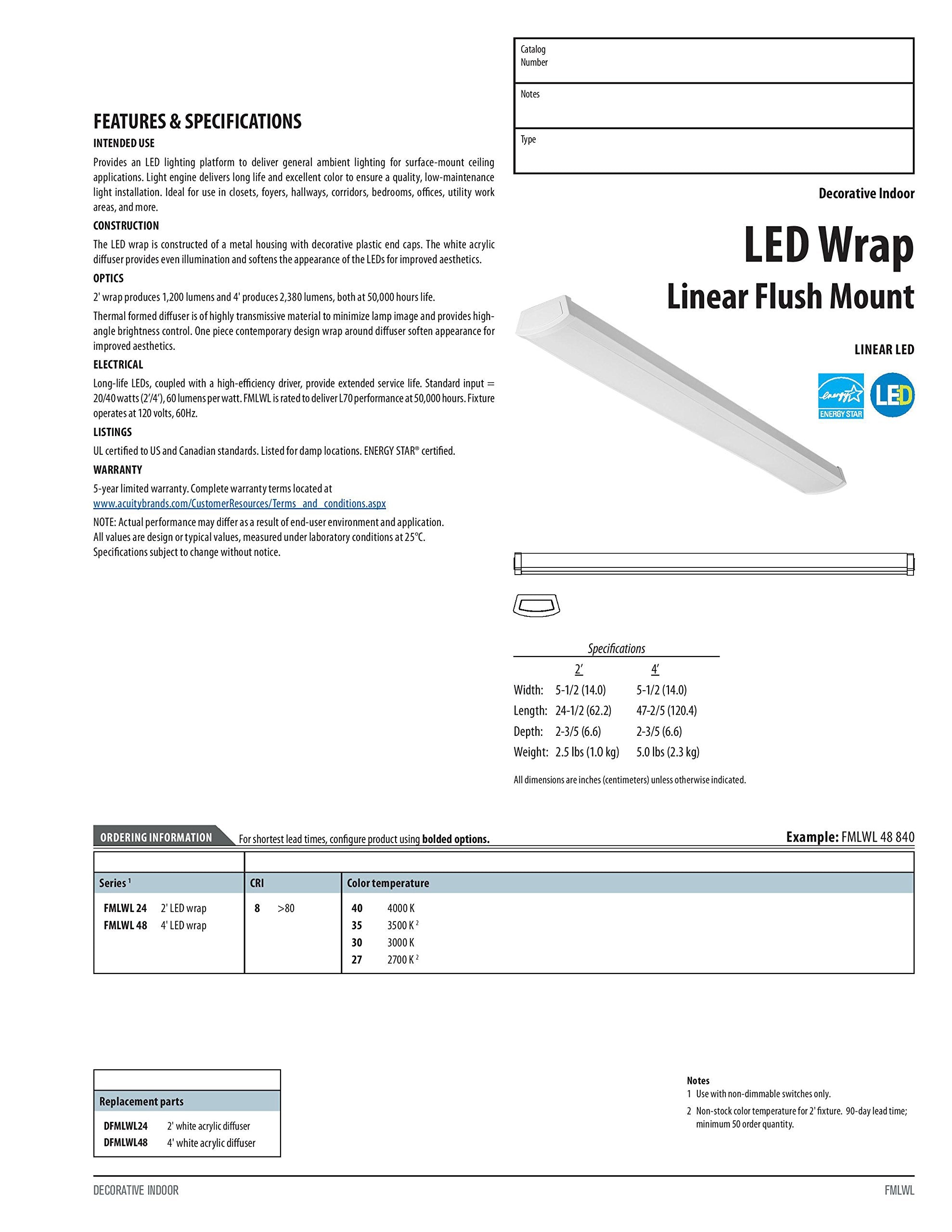 Lithonia Lighting Fmlwl 24 830 Low-Profile Led Wraparound Flush Mount Light, 120V, 24-Inch, 3000K