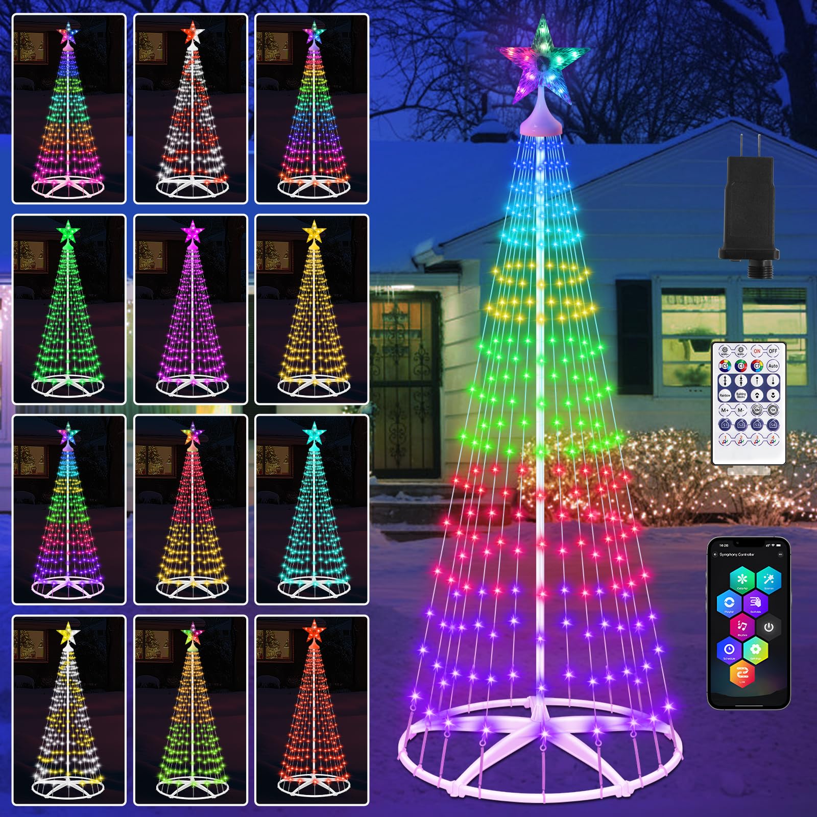 6FT Smart Christmas Cone Tree Light, 100+ Modes Christmas Tree Decorations Light Show with Remote APP Control, Music Sync, RGB C