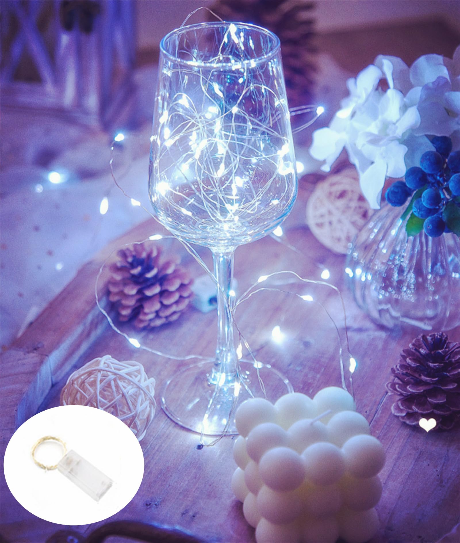 White LED Christmas Fairy Lights for Bedroom Battery Operated String Lights 7Ft Mason Jar Lights Waterproof Silver Copper Wire Light Fireflies DIY Party Wedding Halloween Valentines Day Decoration