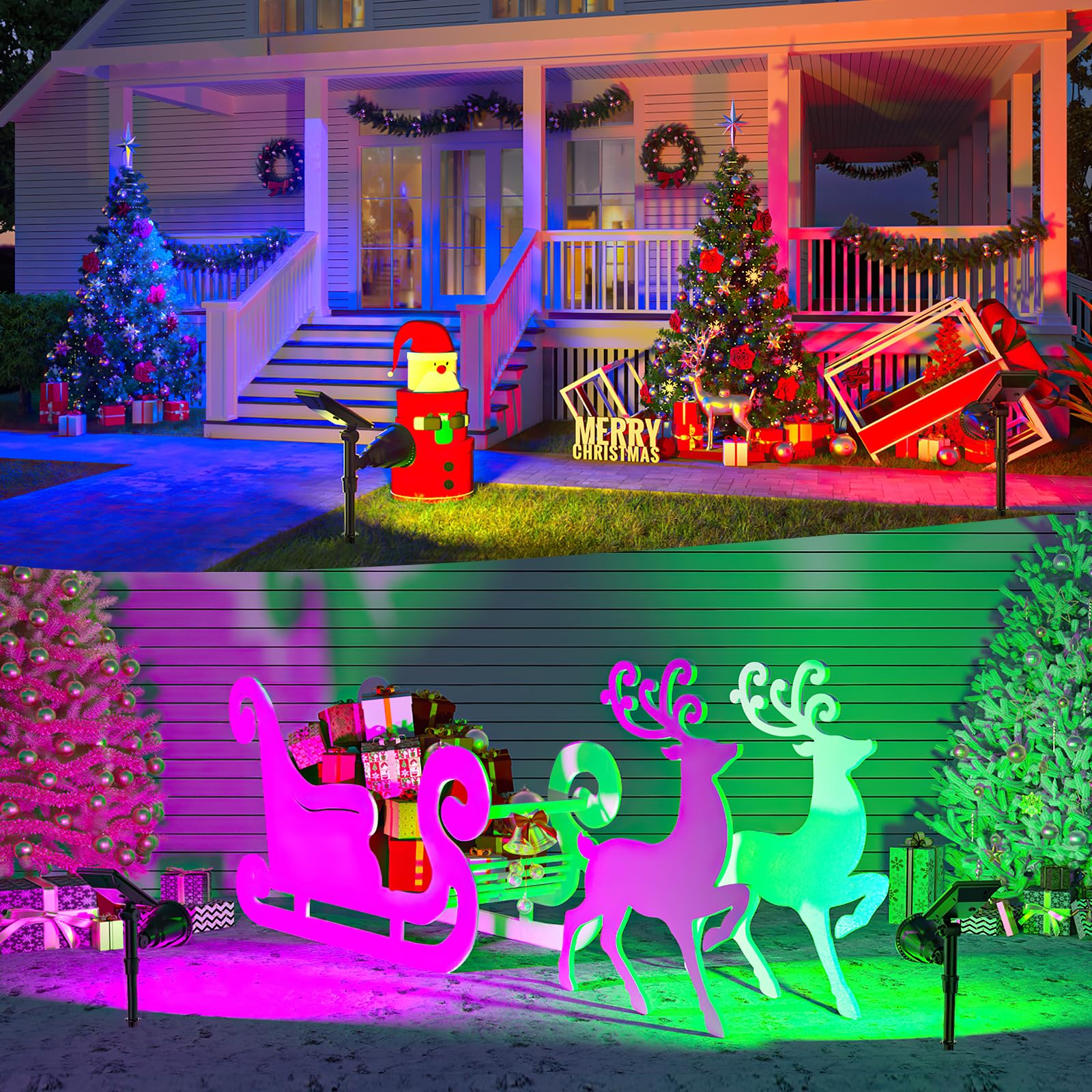 JSOT Solar Spot Lights, 2 Pack RGB Color Changing, Waterproof Uplighting, Model 6D-RGB, for Yard, Walkway, Tree, Lawn
