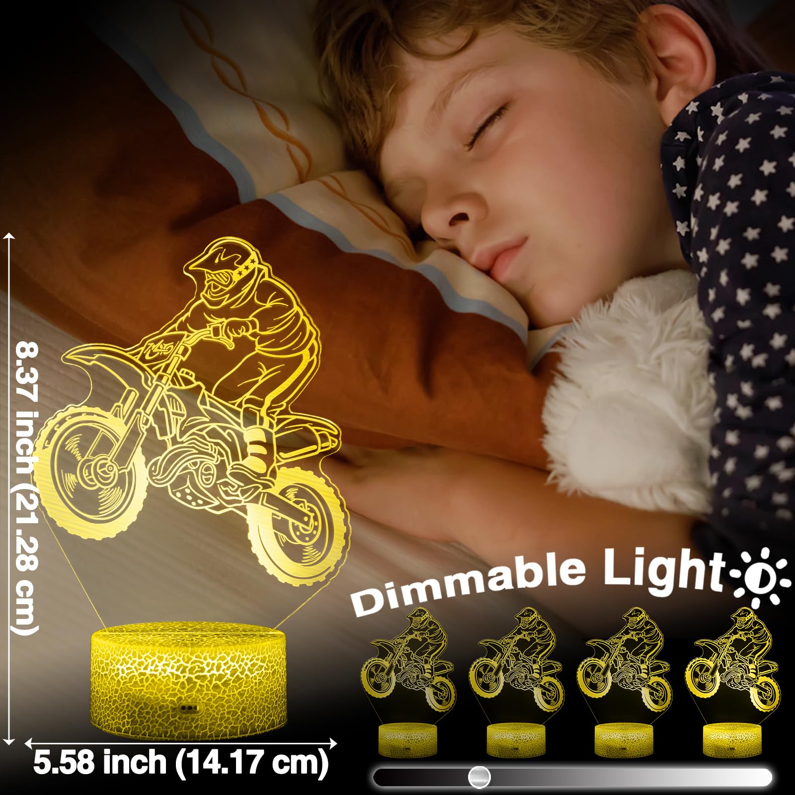 DAHEYMA Dirt Bike Night Light, 16 Colors LED, Touch & Remote Control, Dimmable, Model DHMDIRTB, Multicolor