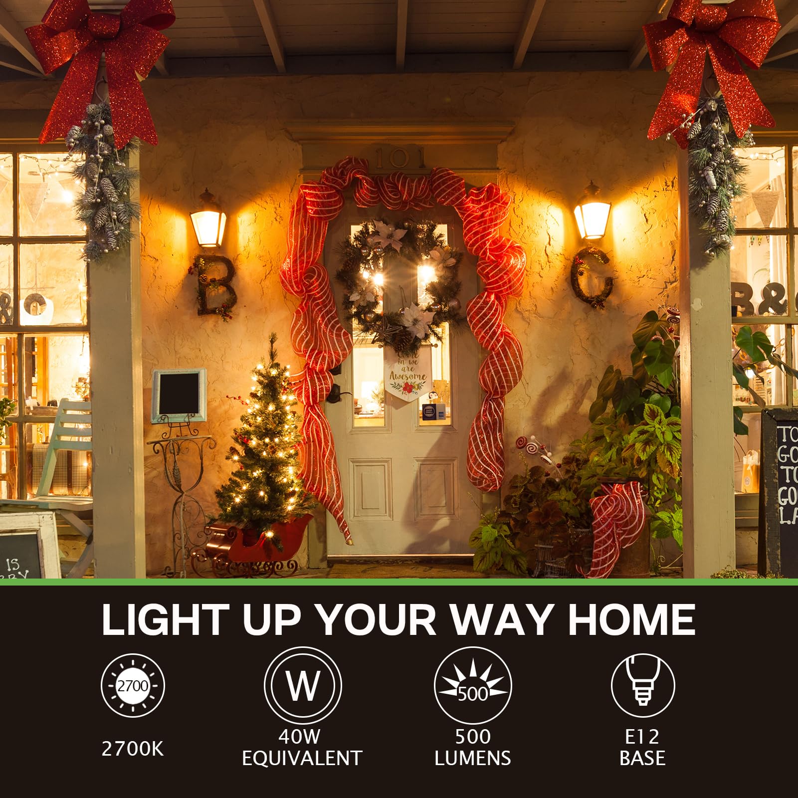 Eastiya Dusk To Dawn Outdoor Led Light Bulb, 5W Equivalent 40W, Candelabra B11 Light Bulb, 2700K Soft White, Edison Led Bulbs E1