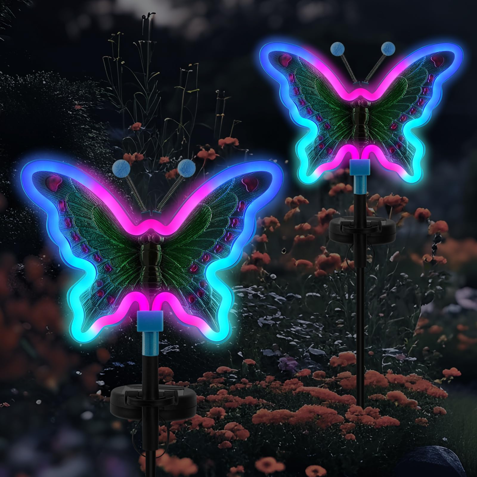 Solar Butterfly Lights Outdoor,Butterfly Solar Lights for Outside, Solar Garden Decor, Outdoor Garden neon Lights,Pathway Butter