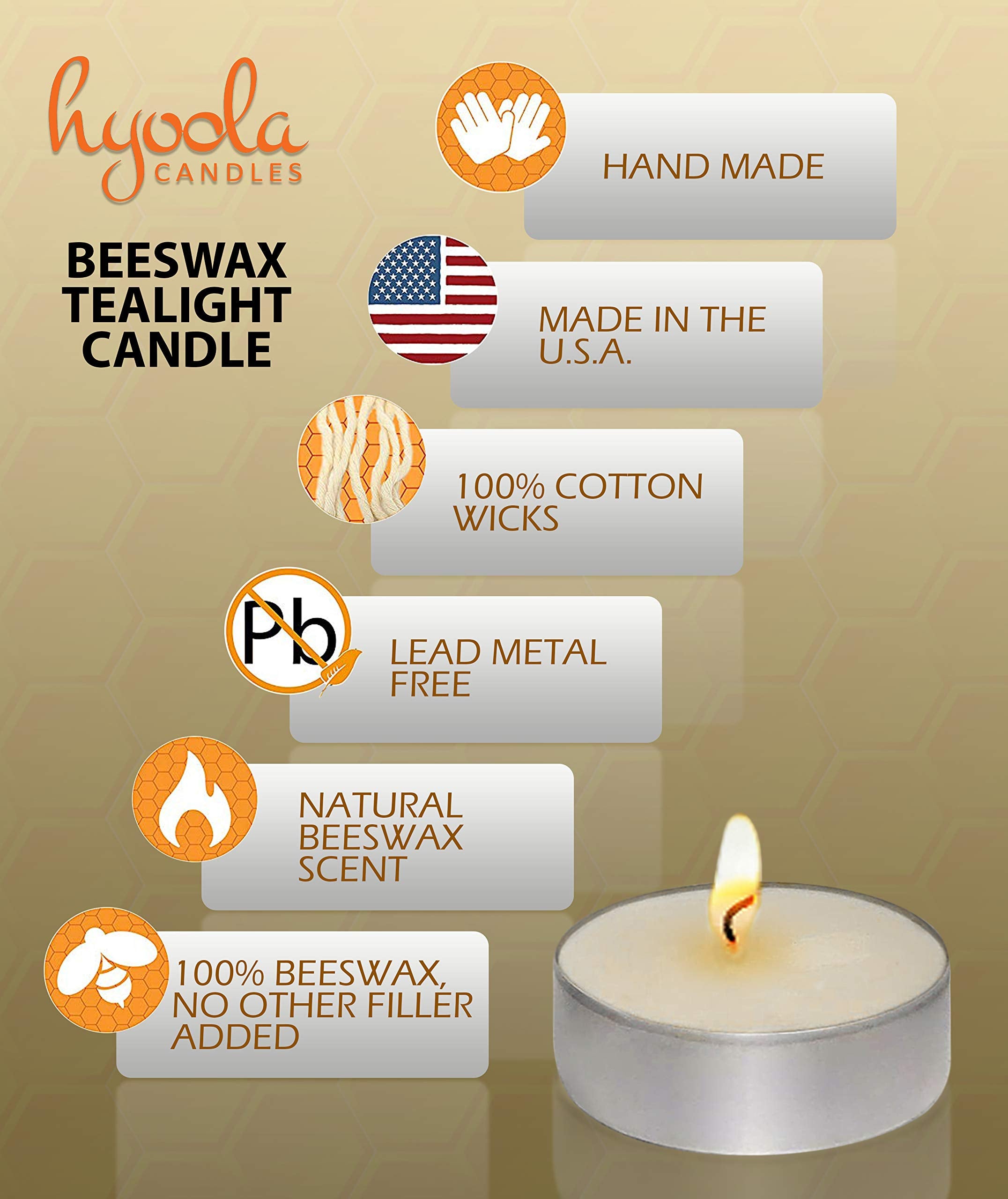 Hyoola White Beeswax Tealight Candles - 100% Pure Natural - 48-Pack - Aluminum Cup - Model H11773