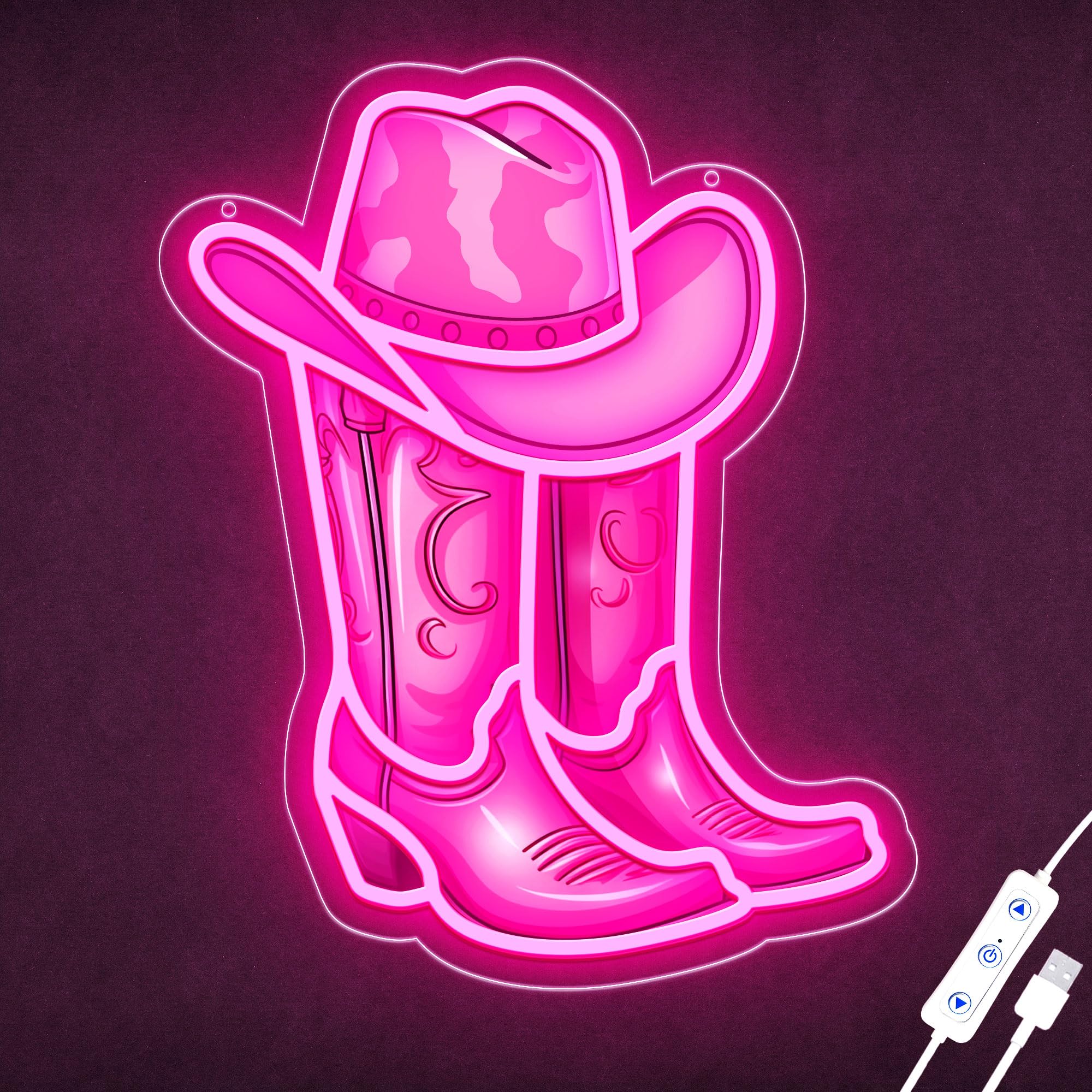 ZLOOREE Cowboy Boot Neon Sign Wall Decor, Pink LED Light, 13.5 x 11 Inches, Silicone Material
