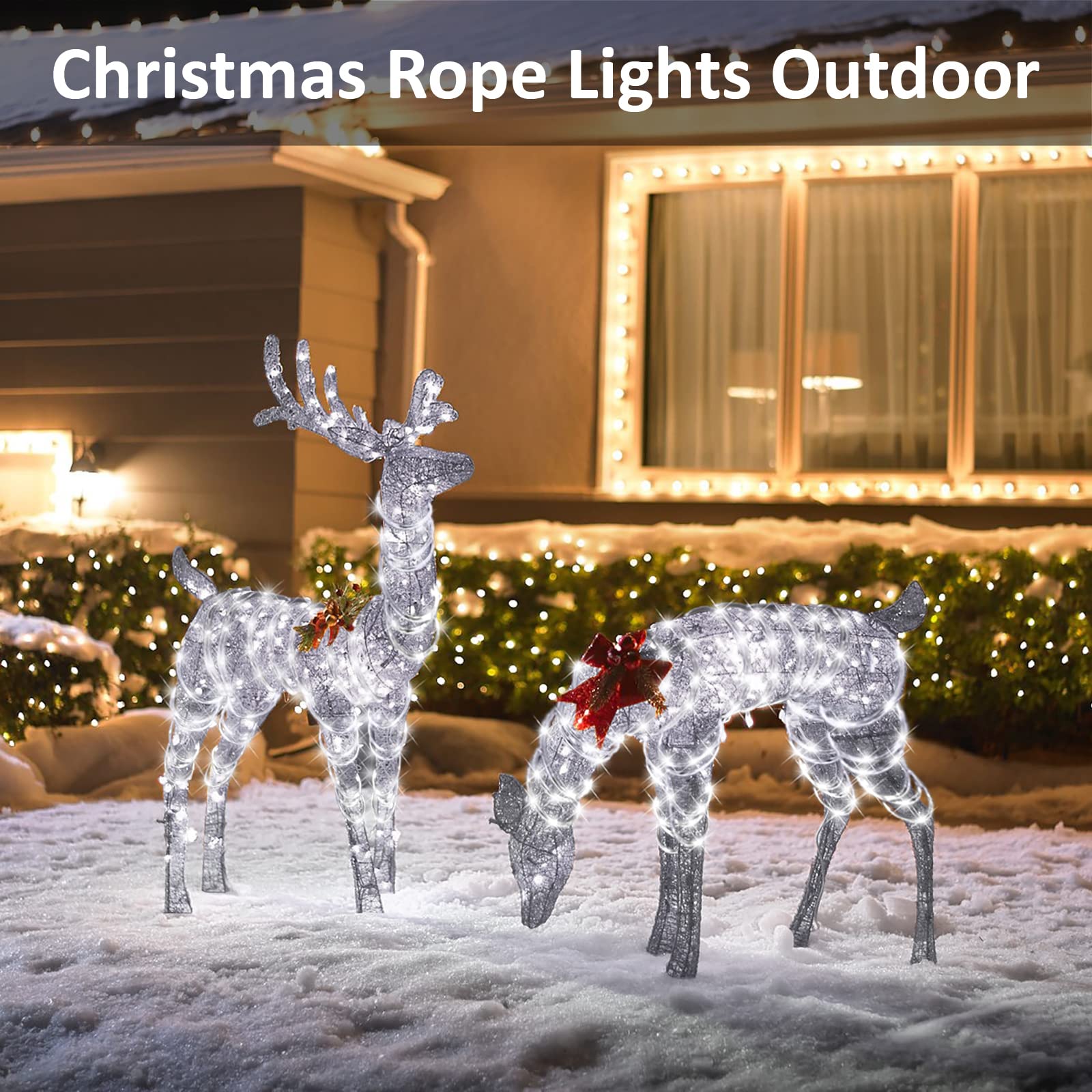 Potive 100 Led White Christmas Lights Battery Operated, Battery Rope Lights Outdoor Waterproof With Remote, 33Ft Battery Powered String Lights For Camping Tent Pool Garden Decorations (2 Pack)