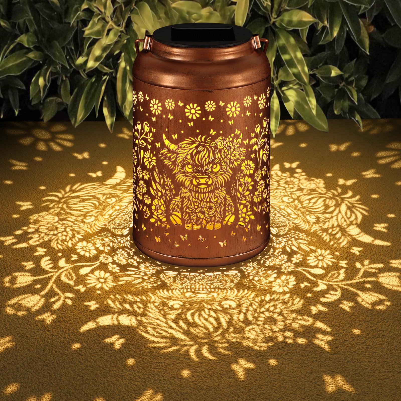 Solar Lanterns Outdoor Waterproof Garden Decor Birthday Gifts For Women Mom Grandma Hanging Solar Lights Metal Decoration Outside For Yard  Patio (Highland Cattle)