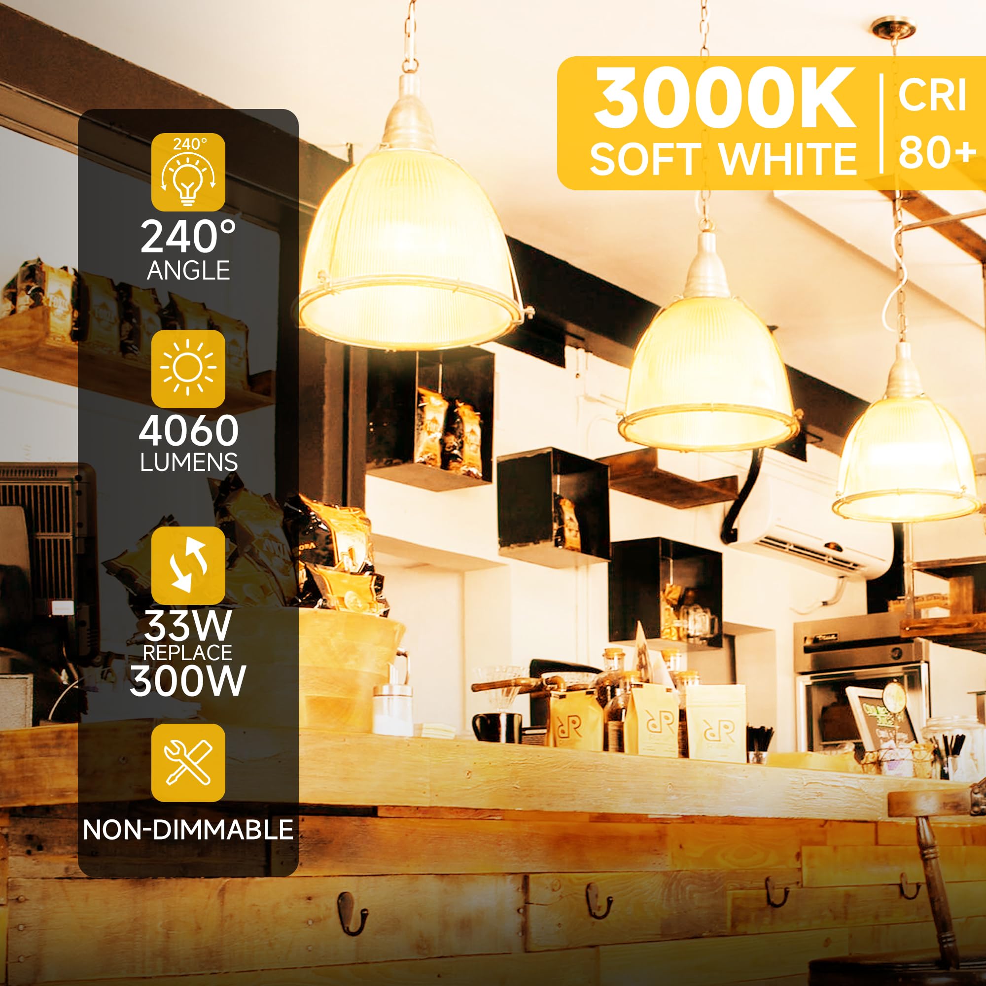 Prosperbiz 300W Equivalent Led Light Bulb, Super Bright 4060 Lumen Warm White 3000K, A23 E26 Medium Base 33 Watt Led Bulb For Ga