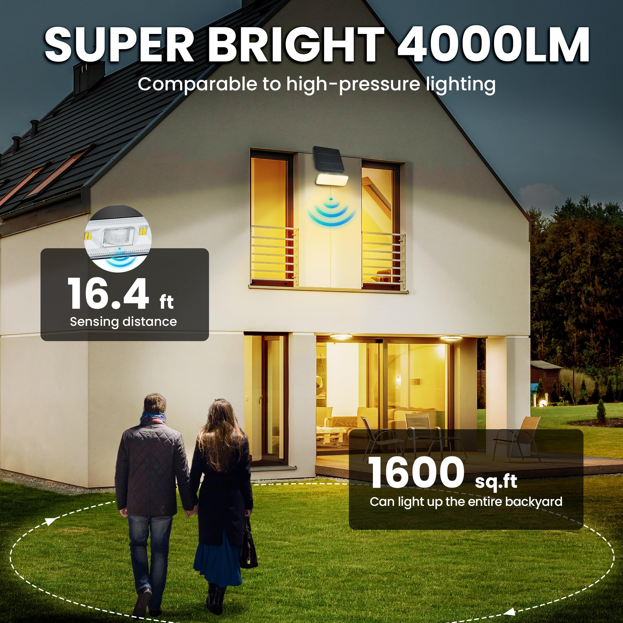 Auderwin Solar Flood Lights Outdoor 4000Lm, Motion Lights Removable, Spot Light Outside Ip67 Waterproof, Solar Powered Security