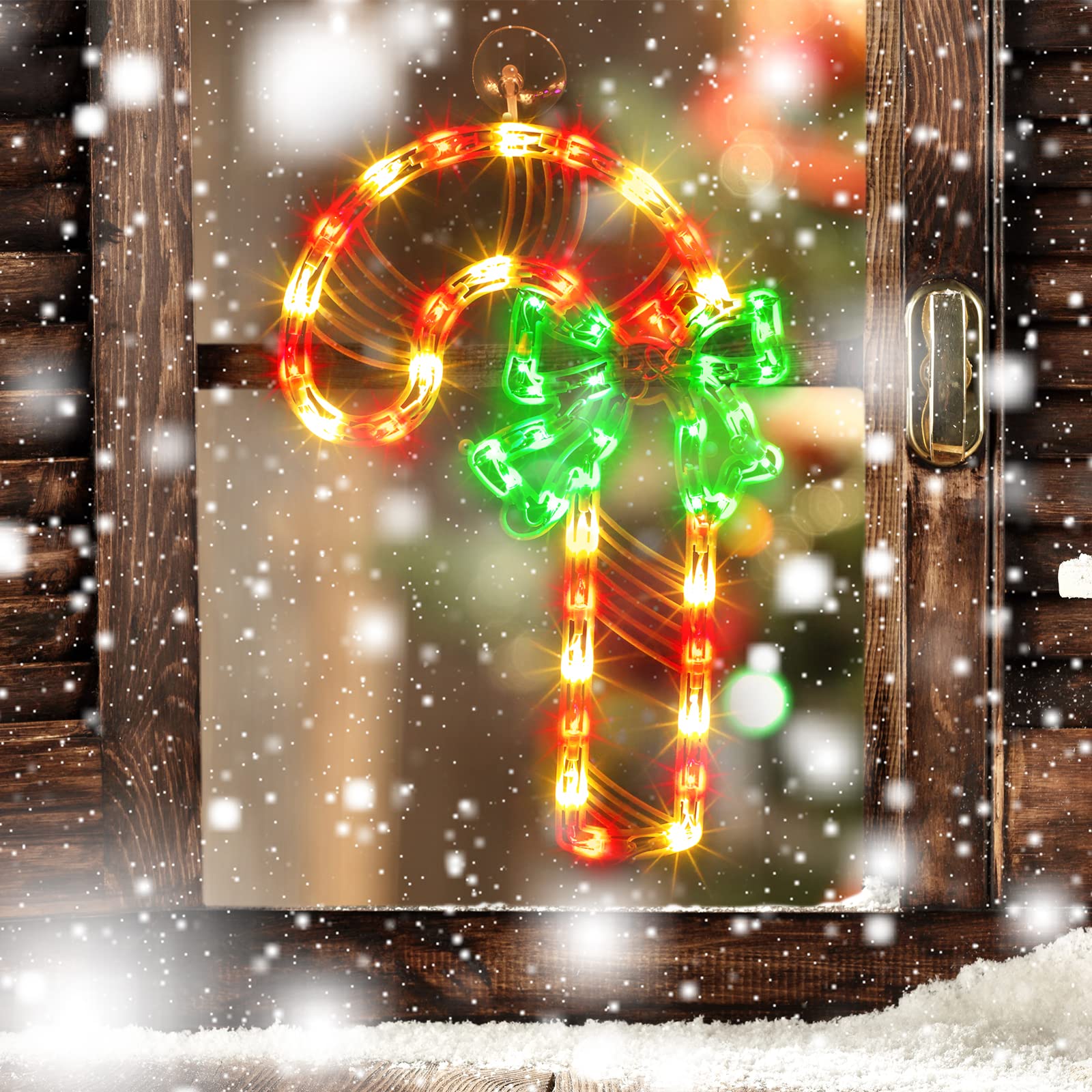 Justpro Christmas Window Silhouette Lights, Lighted Candy Cane Double Sided Decorations With 50 Count Incandescent Mini Light, For Holiday Indoor Wall Door Glass Decor