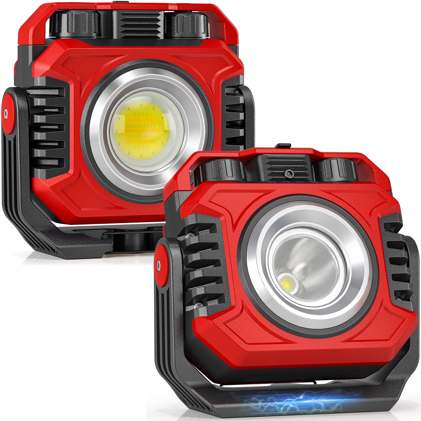 Samyoung 2-Pack 2400LM Magnetic Rechargeable Work Light, Dual-Sided LED Work Light, Up to 80 Hours Runtime, Stepless Dimming 270