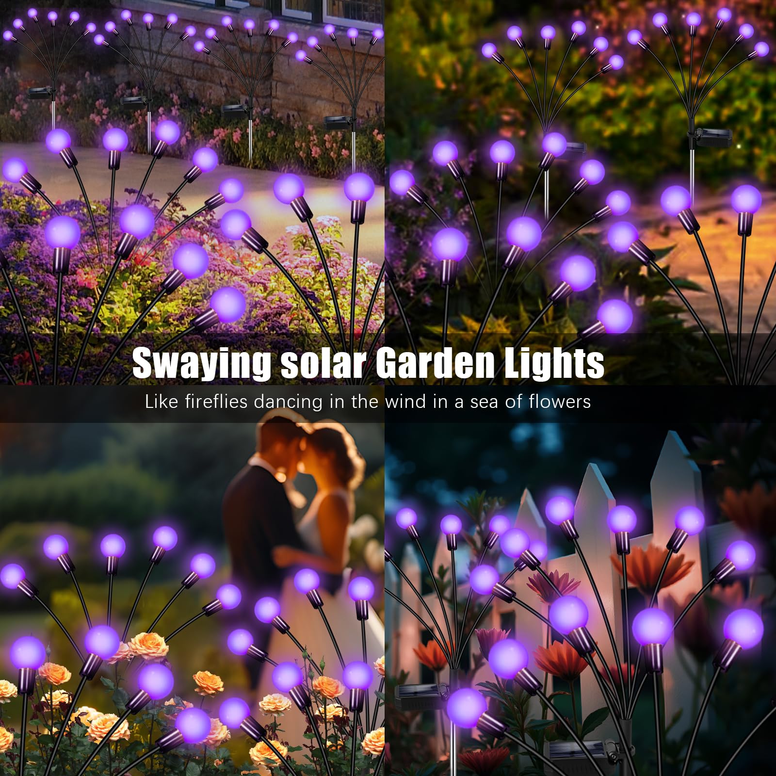NBQQ Solar Garden Lights - Waterproof, Purple, Plastic, 2 Pack, Swaying Lawn Decor