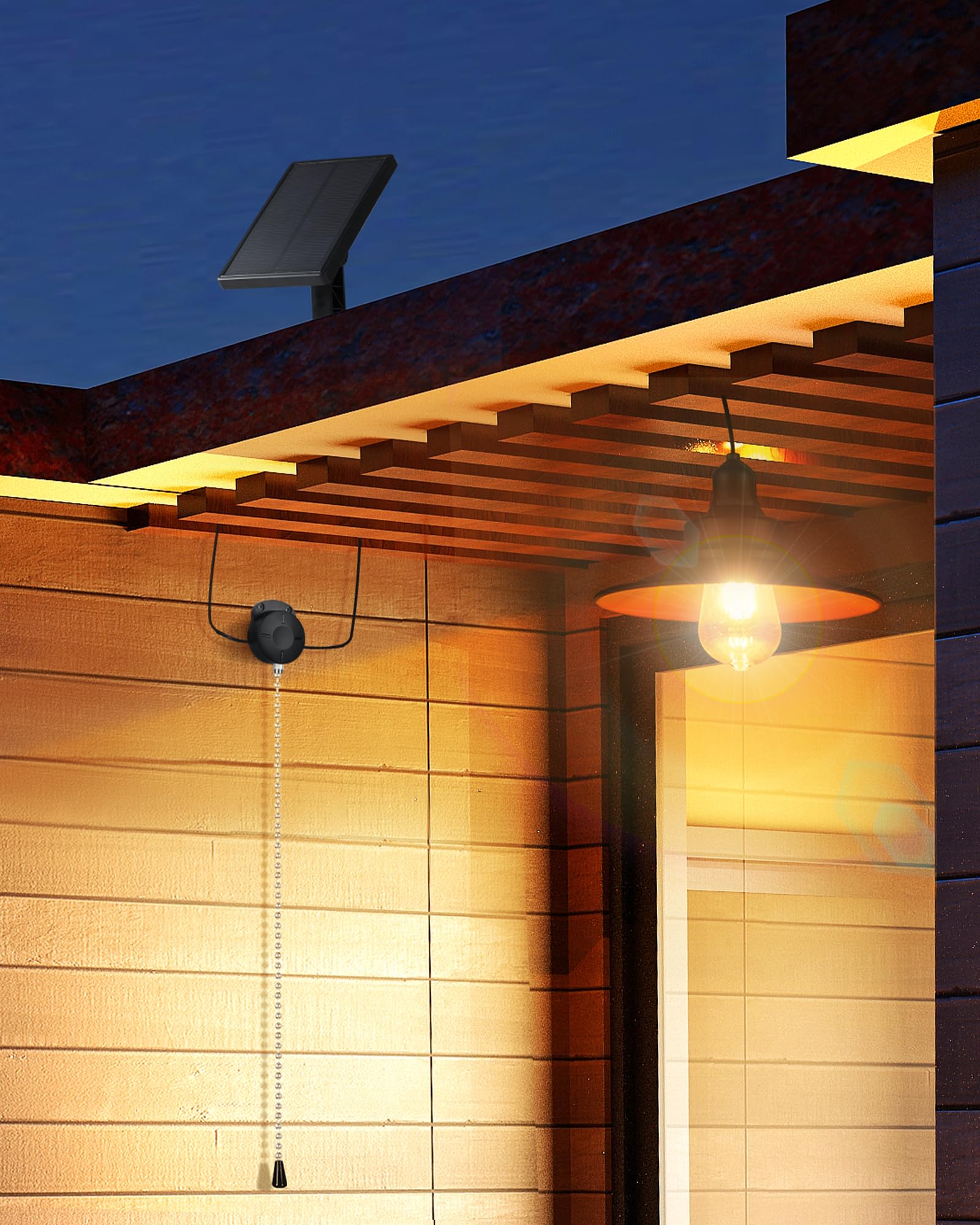 FabStyl Solar Pendant Light, IP65 Waterproof Metal Chandelier, Warm White, 1-Pack, Model FSP4B for Garden, Barn, Shed, Gazebo