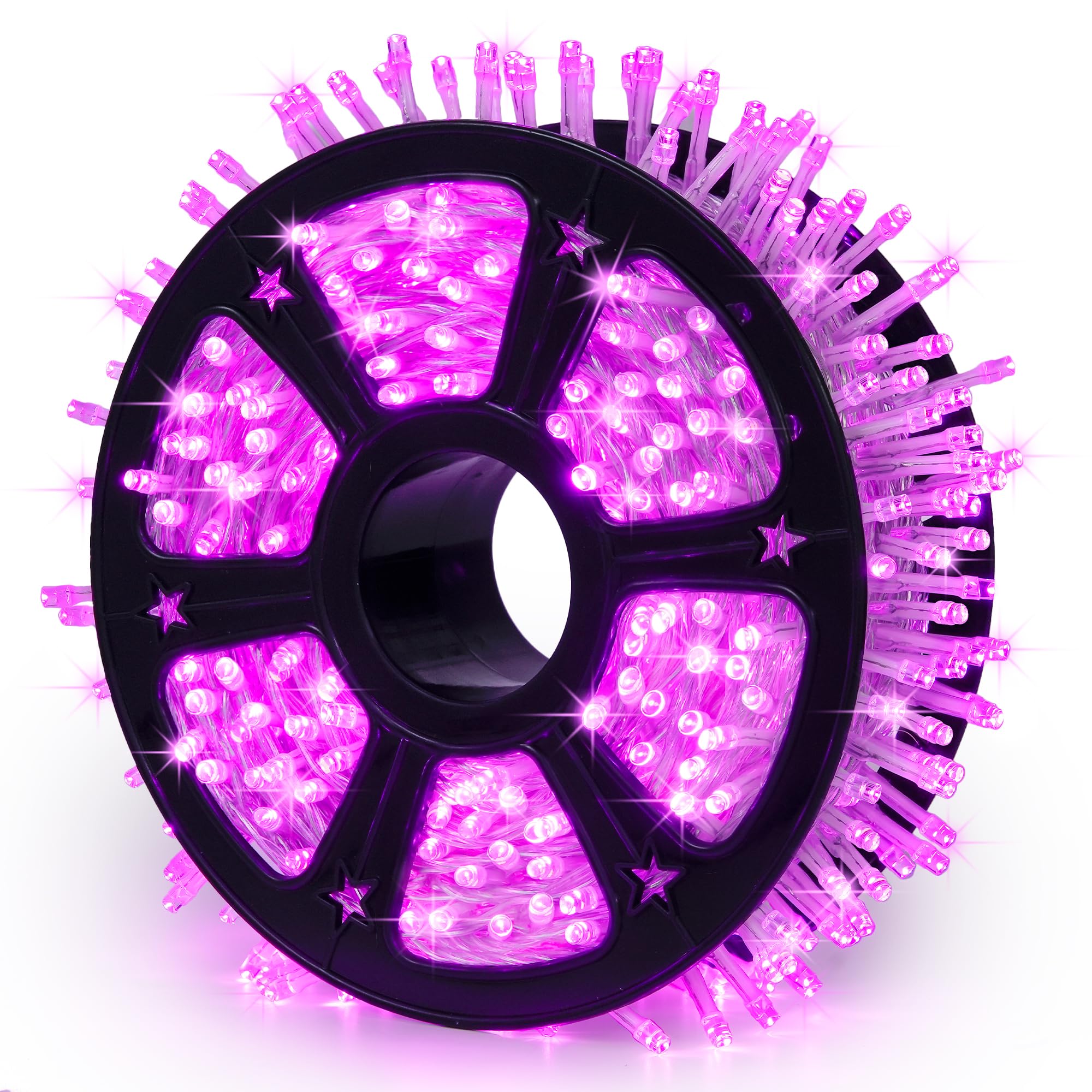 JMEXSUSS 500 LED Pink Room Lights, 8 Modes 163ft Waterproof Pink Christmas Lights Outdoor Plug in with Remote Control, Clear Wir