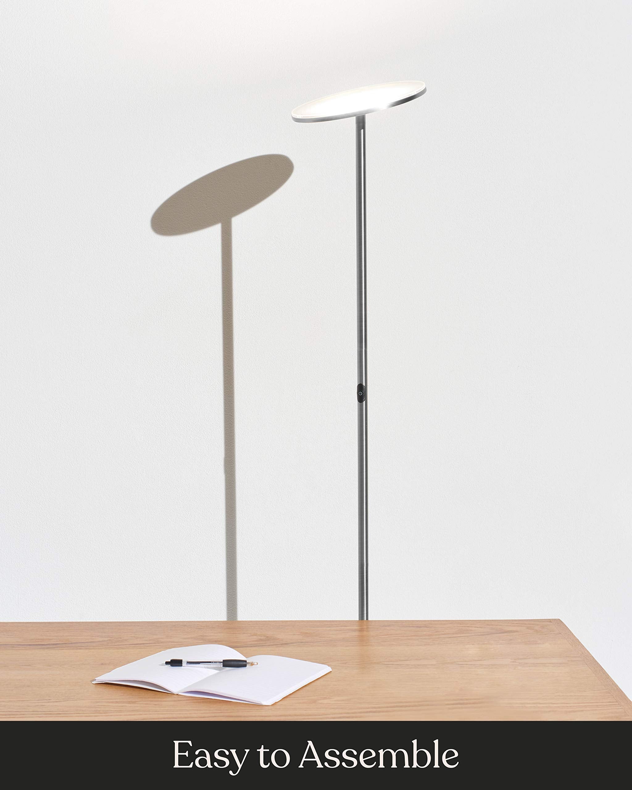 Brightech Sky Led Floor Lamp, Torchiere Super Bright Floor Lamp For Living Rooms & Offices - Dimmable, Tall Standing Lamp For Be