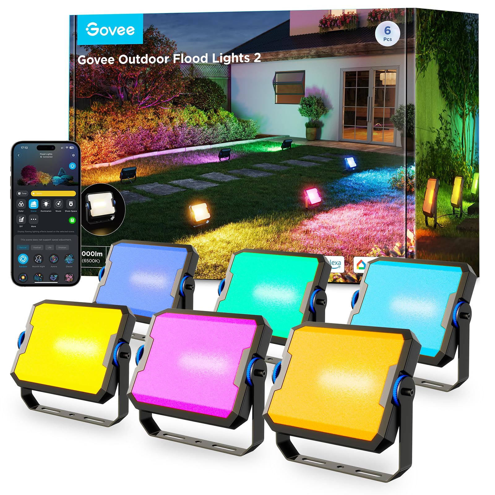 Govee Outdoor Flood Lights 2, RGBIC Warm Cold White LED Lights for Outdoor Decorations, 50 Scene Modes, Landscape Lighting, Upgr