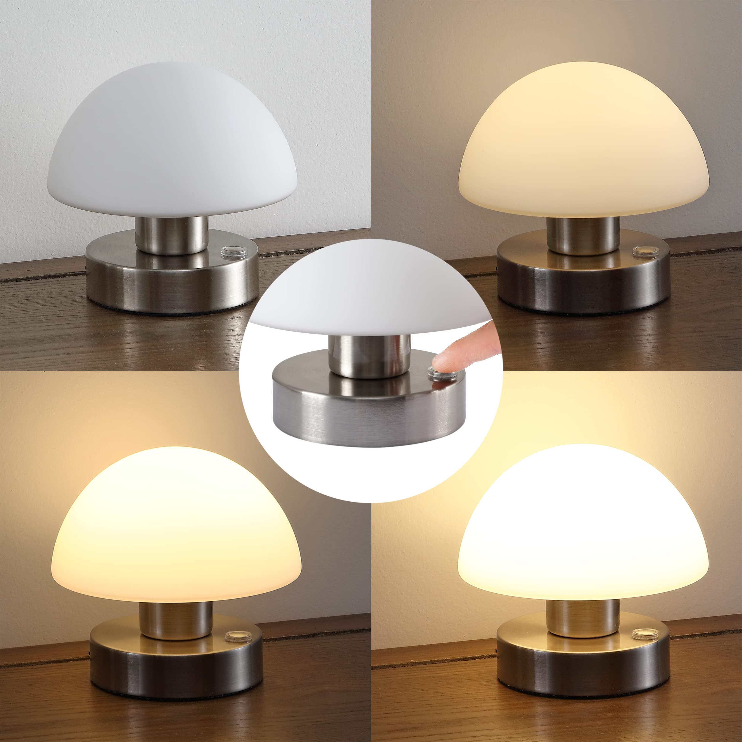 JONATHAN Y Zoe 5.75" Modern Iron LED Table Lamp, Nickel/White - Rechargeable Nightstand Lamp for Bedroom, Living Room, Office, Model JYL7113B