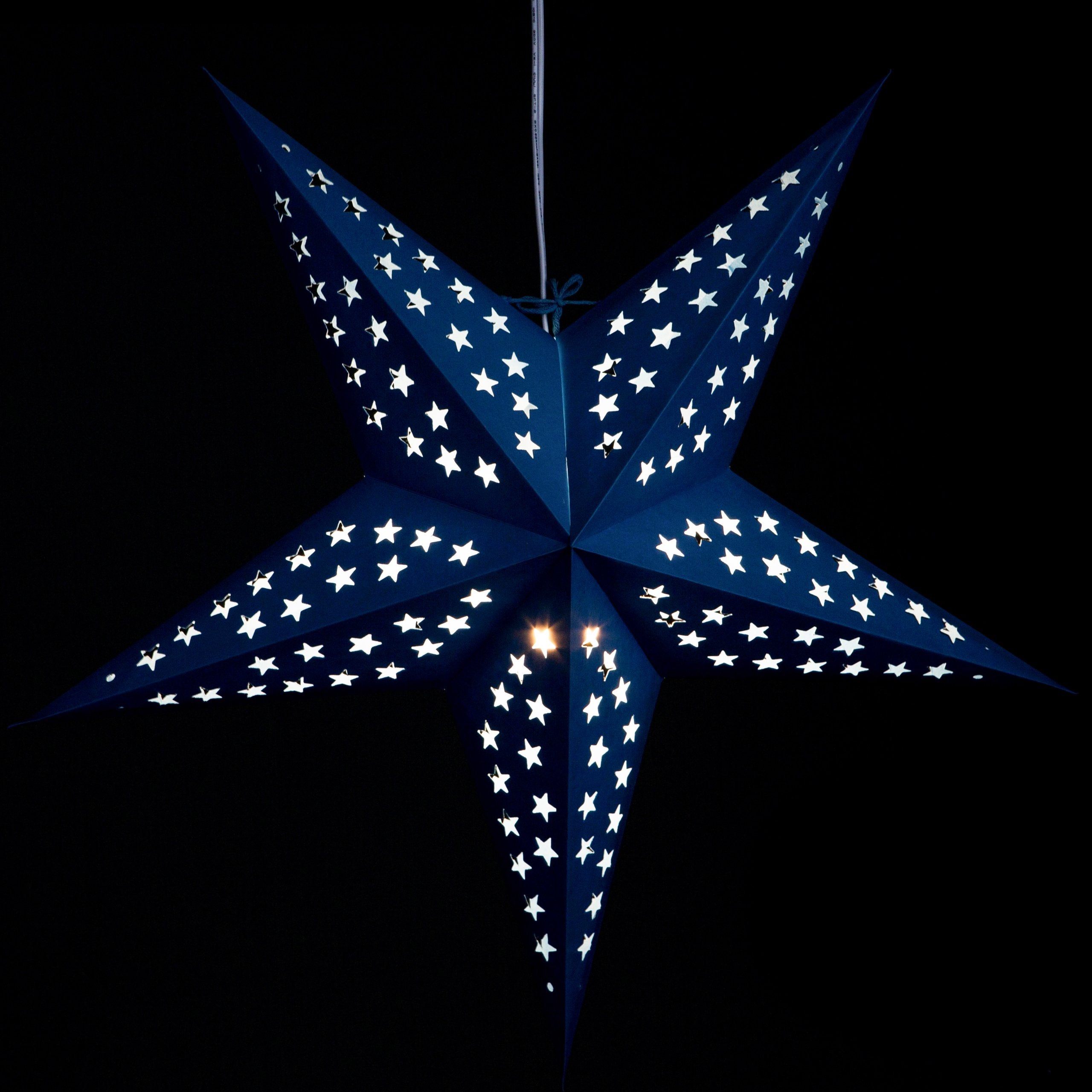 Solid Blue Paper Star Lantern With 12 Foot Power Cord Included