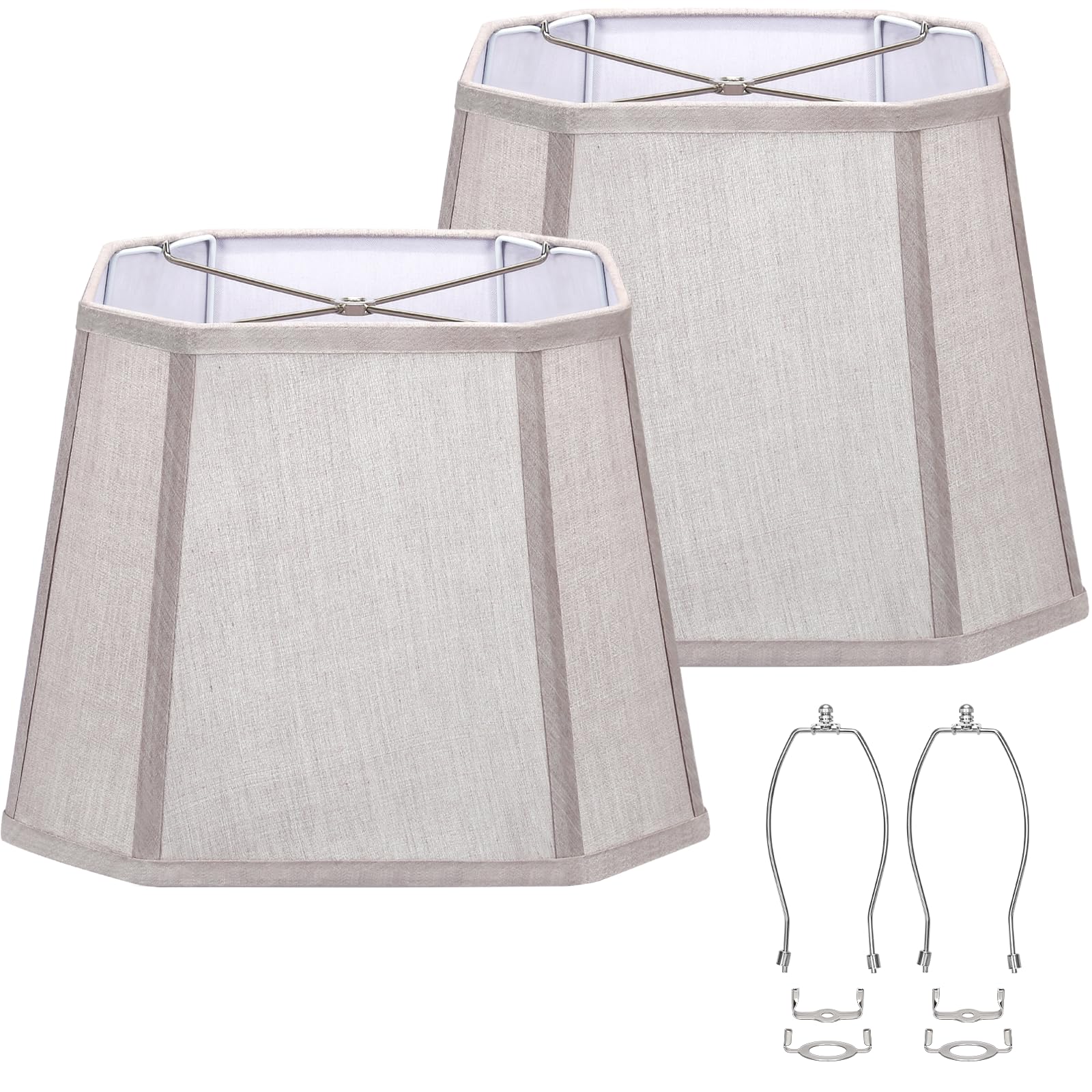 Gray Lamp Shades Set of 2, 10.5'' x 10''x 13'' Medium Rectangle Lampshades Cut Corner Fabric Lamp Shades Replacement, Include 2 