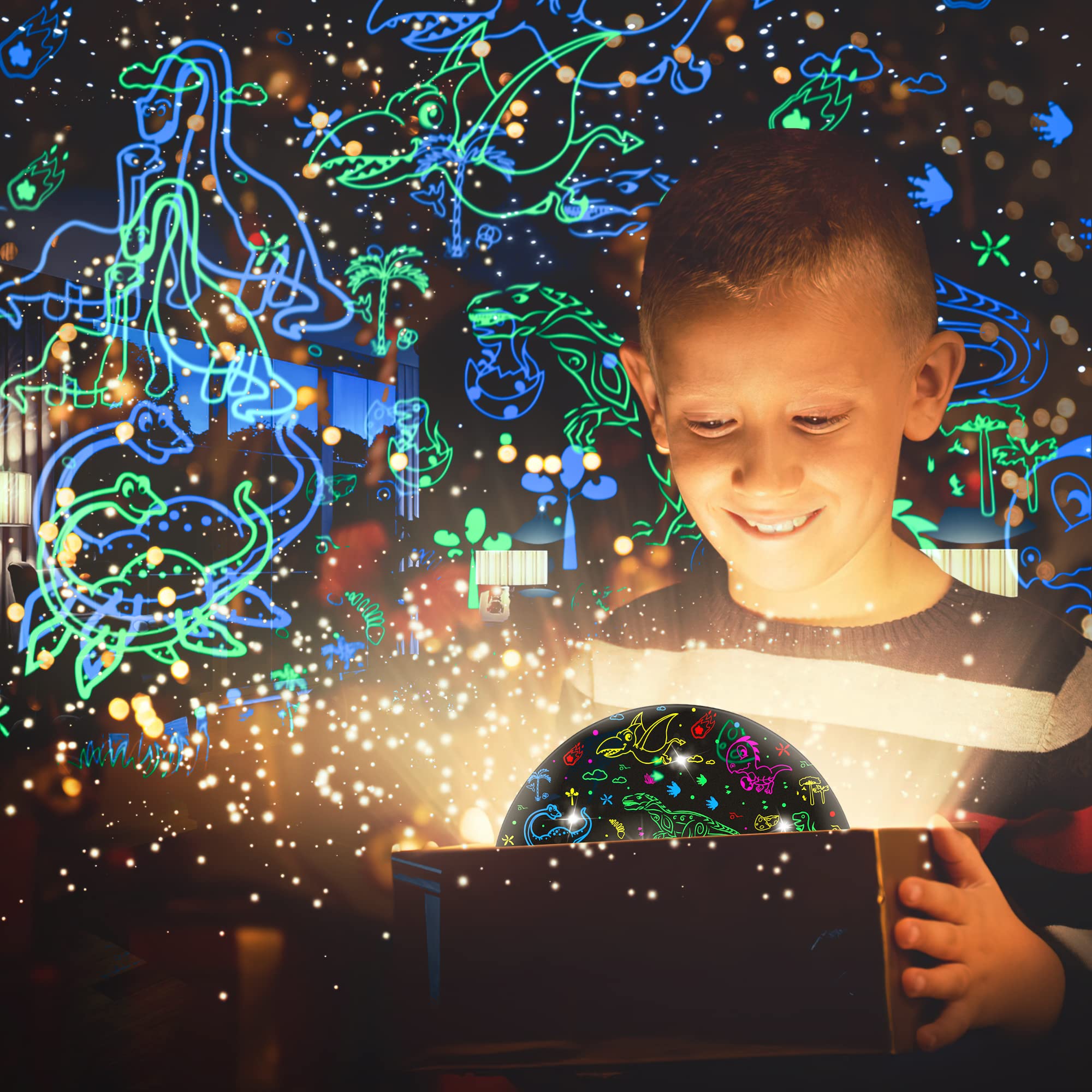 Mokoqi Dinosaur Night Light Projector For Kids Toys For Boys Room, 360 Degree Rotation With 17 Colors Dino Projection Light For Toddler Nightlight Lamp Birthday Gifts For Boys Bedroom Decor