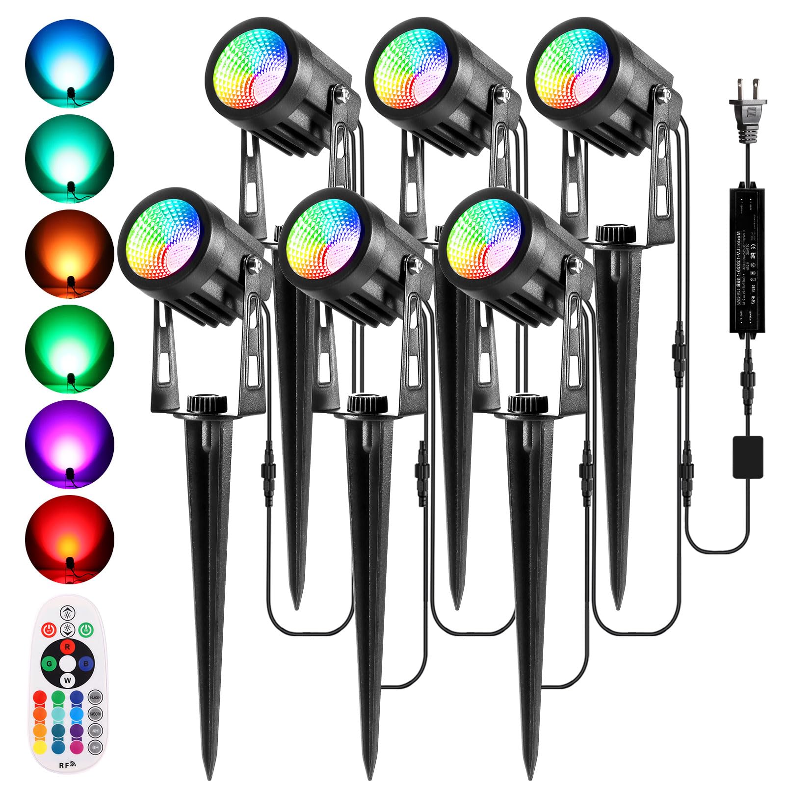 ECOWHO 25W RGB Color Changing Landscape Lights,1800LM Low Voltage LED Landscape Lighting 69ft Extendable LED Spotlight with Remo