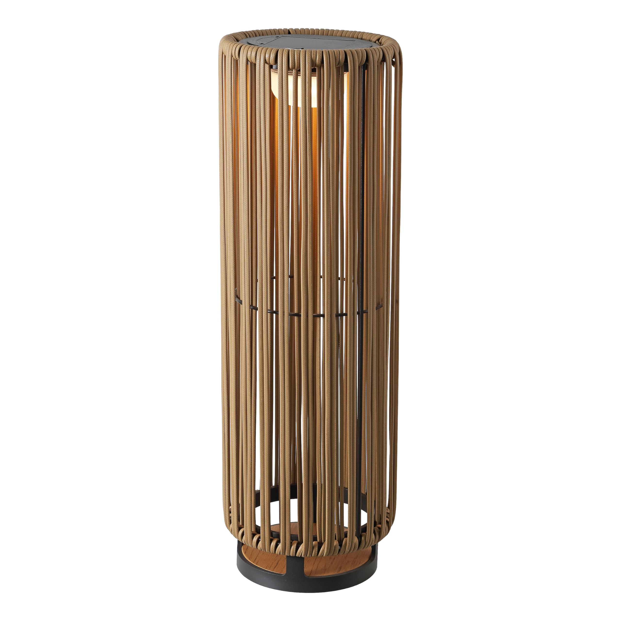 JONATHAN Y 26.75 Natural Modern LED Solar Powered Outdoor Lantern, 8.5 x 13 with Faux Rattan Shade, USB-C Rechargeable Cordless 