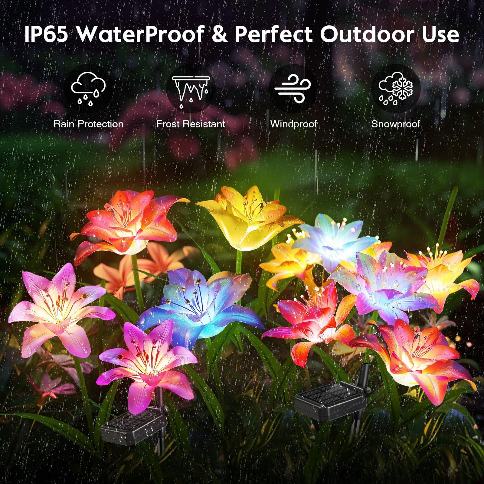 Bomier 6 Pack Solar Garden Lights - Waterproof Lily Flowers For Outdoor Yard Decor