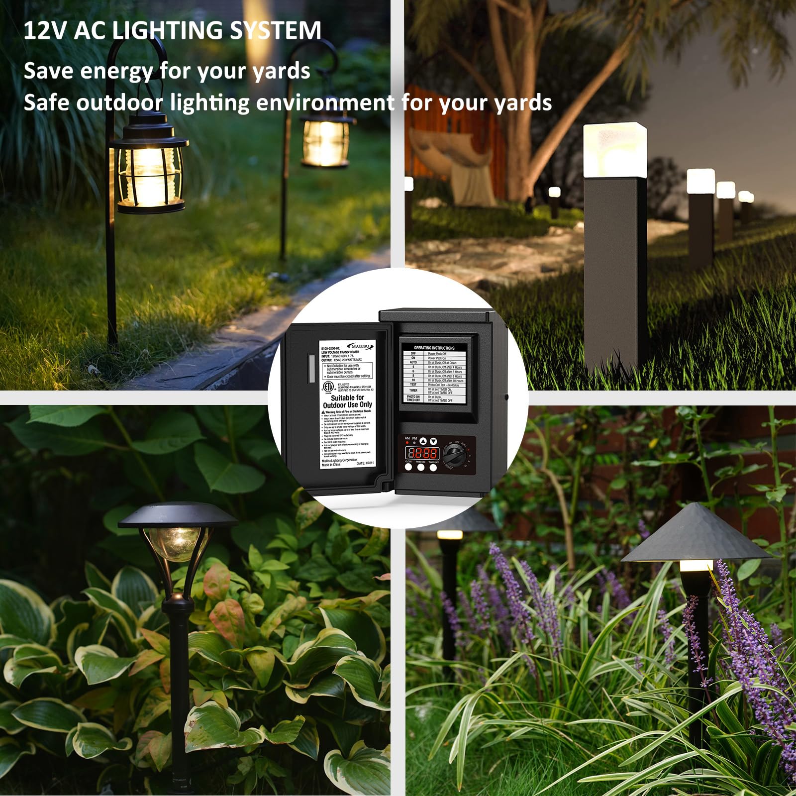 Malibu 200W Low Voltage Landscape Transformer with Photo Sensor Timer - Model 8655791 for Outdoor Lighting