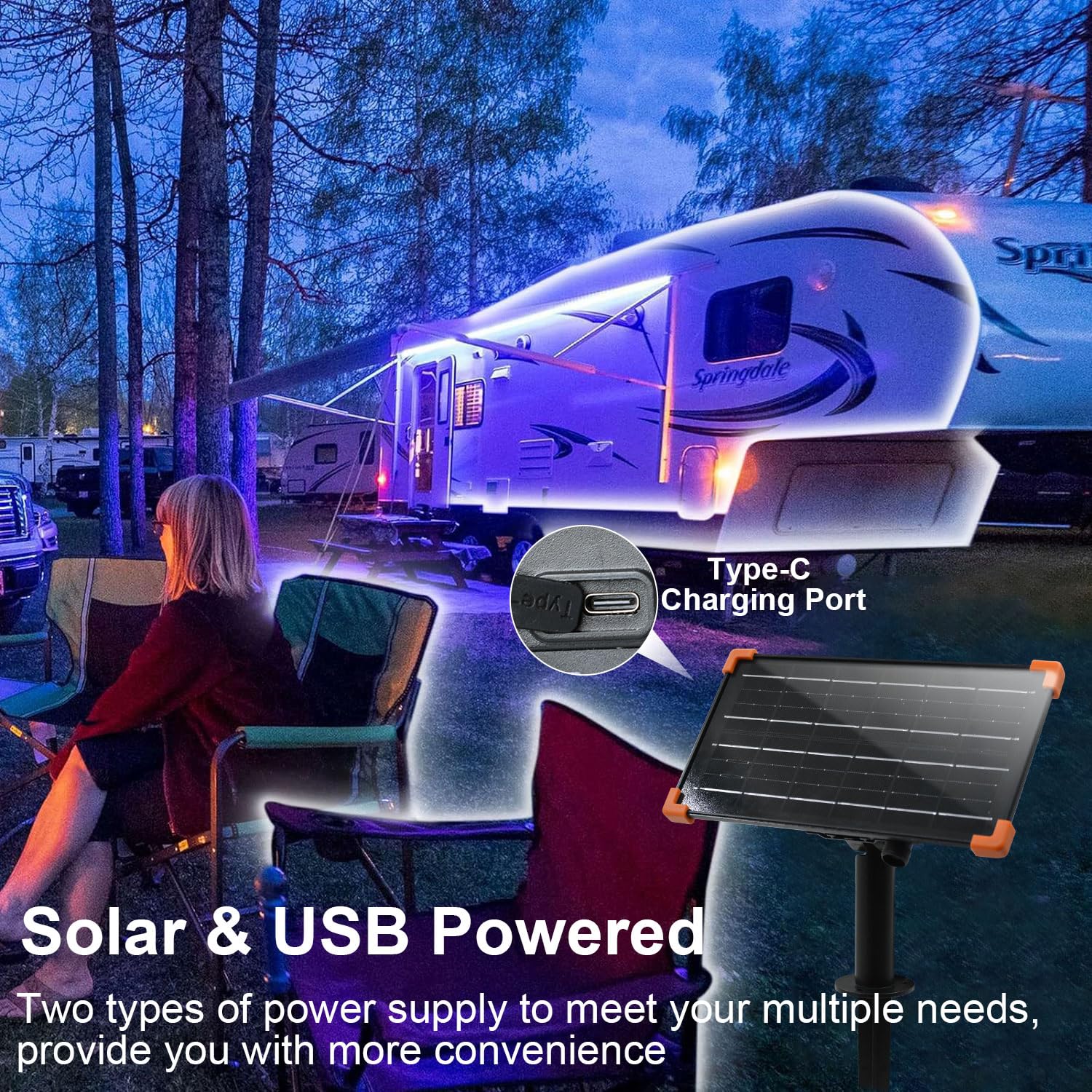 DBFAIRY Solar LED Strip Lights, 50Ft Cool White, Remote Dimmable, 8 Lighting Modes, Flexible Tape, Model S06-DB-S-15M-300L-C