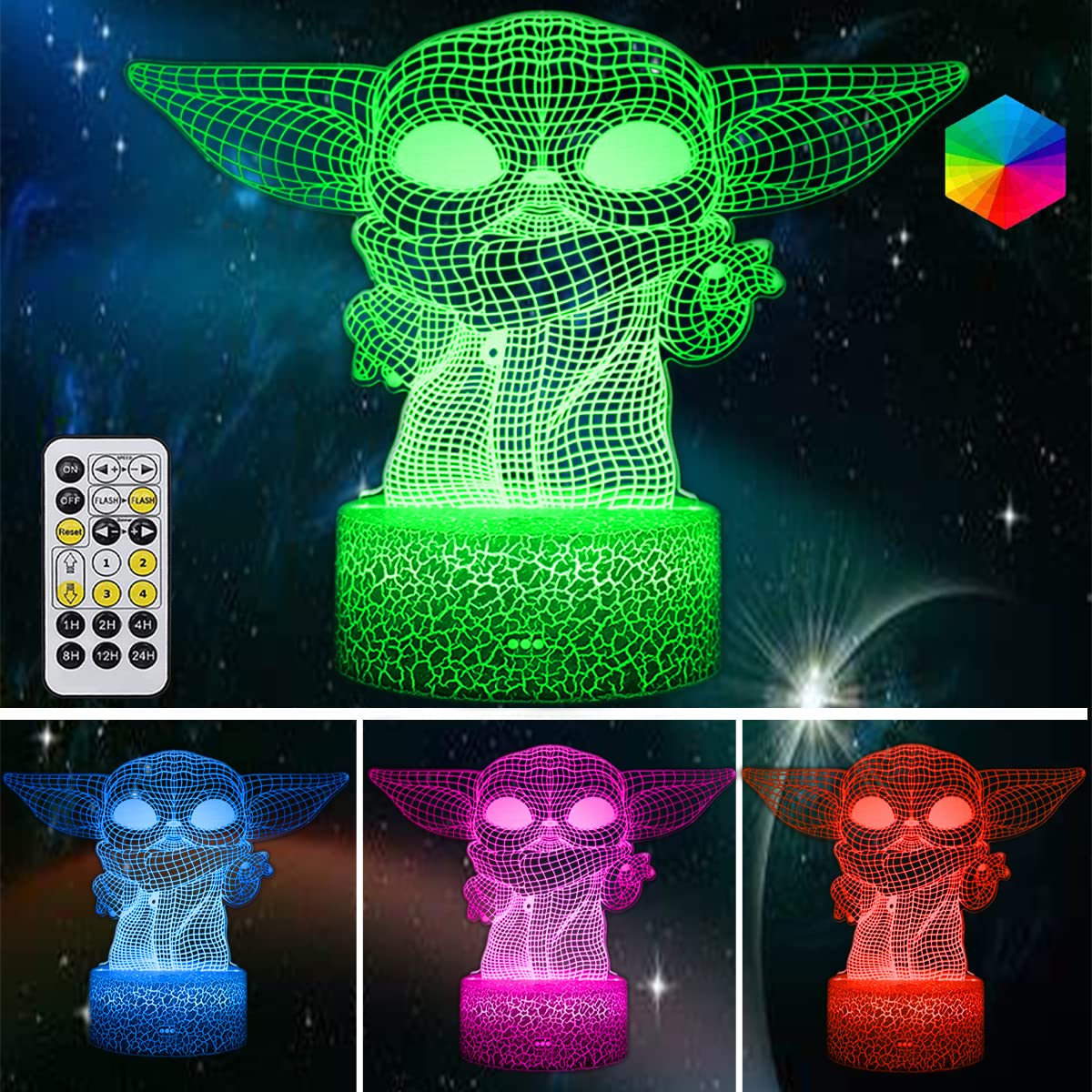 HutaoLi 3D Night Light for Kids  16 Color Change Baby Light for Room Decor  USB Charge 3D Illusion Lamp with Timing Function Remote Control  for Kids Best Star Wars Fans Christmas Birthday Gifts