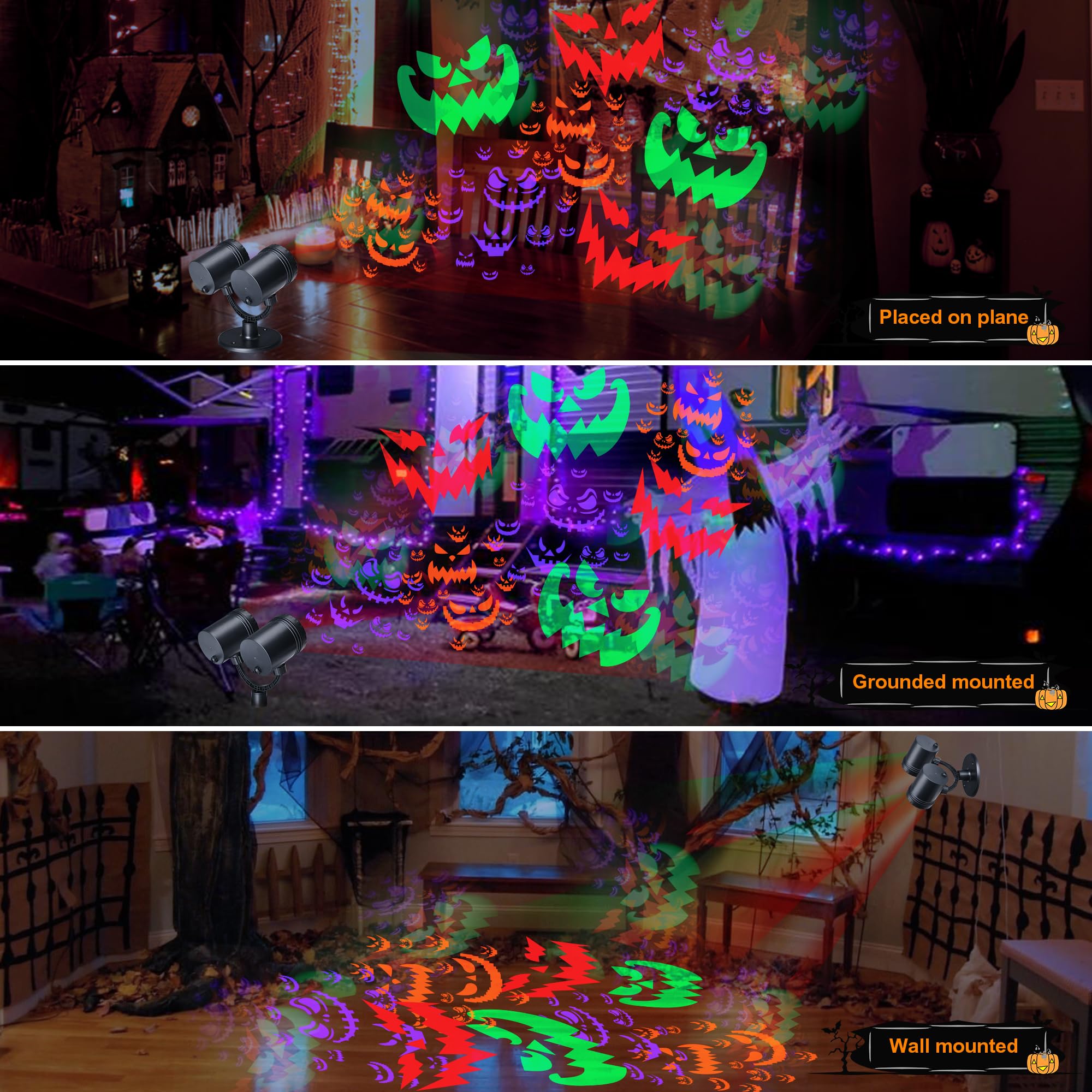 Toodour Halloween Projector Lights Outdoor, Double Head Dynamic Halloween Lights Projector With Timer, Waterproof Devil Face Hal