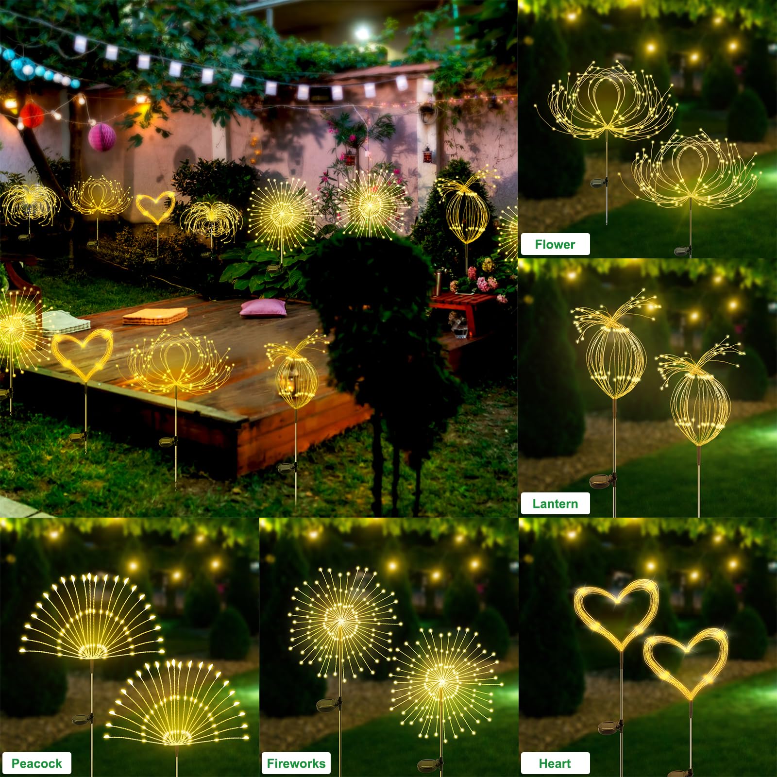 Solar Garden Lights Outdoor Waterproof, 2 Pack 120 Led Solar Firework Lights Decorative Garden Décor Outside For Flowerbed Pathway Party Christmas Decorations, Warm White