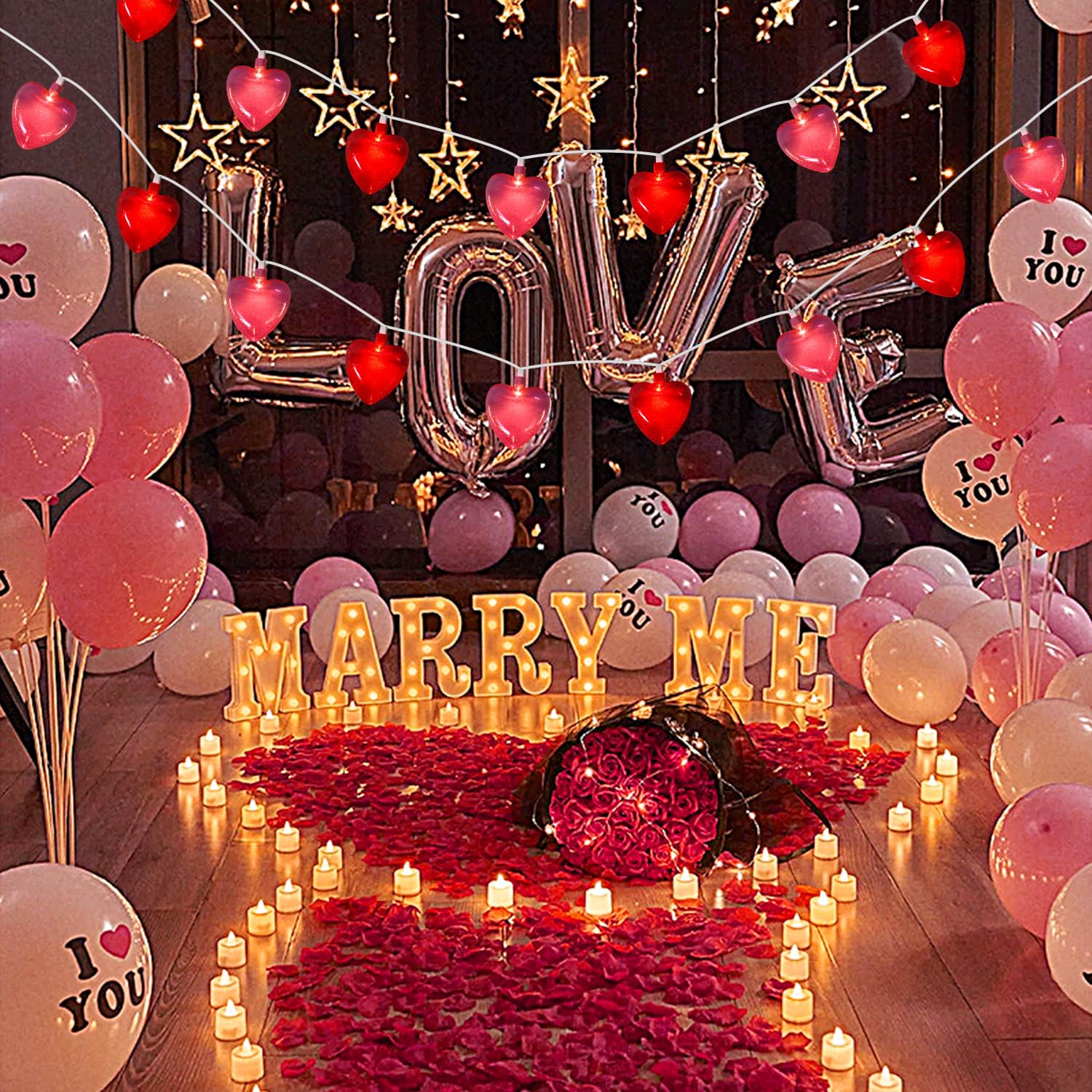 8.5Ft Red & Pink Heart String Lights, Valentine'S Day Decorations Lights With 10 Led Red Pink Glitter Heart Lights, Connectable