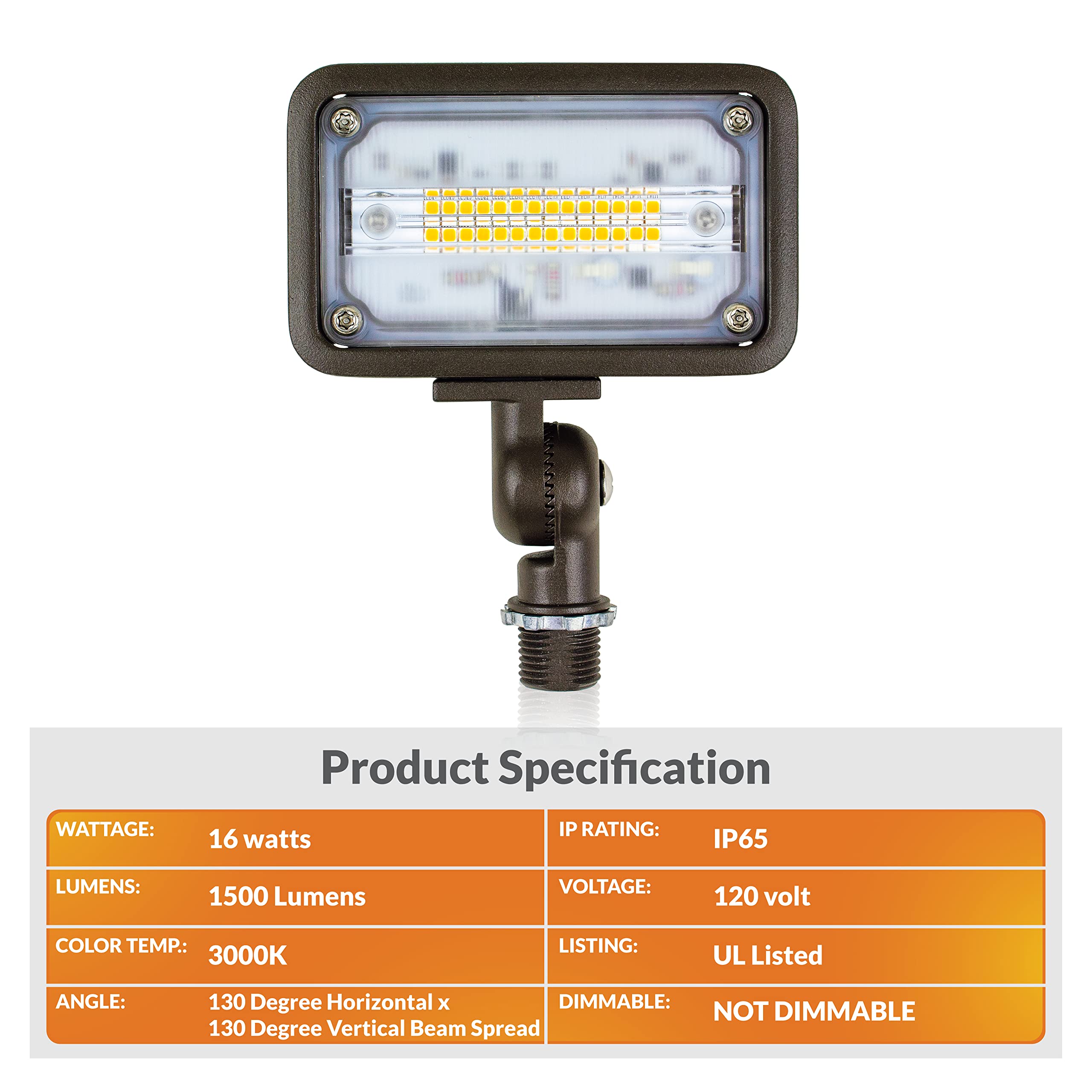 Newhouse Lighting WW15BRZ 16W LED Outdoor Wall Wash Flood Light, 1500 Lumens, 3000K Warm White, Bronze, Weatherproof, 1-Pack