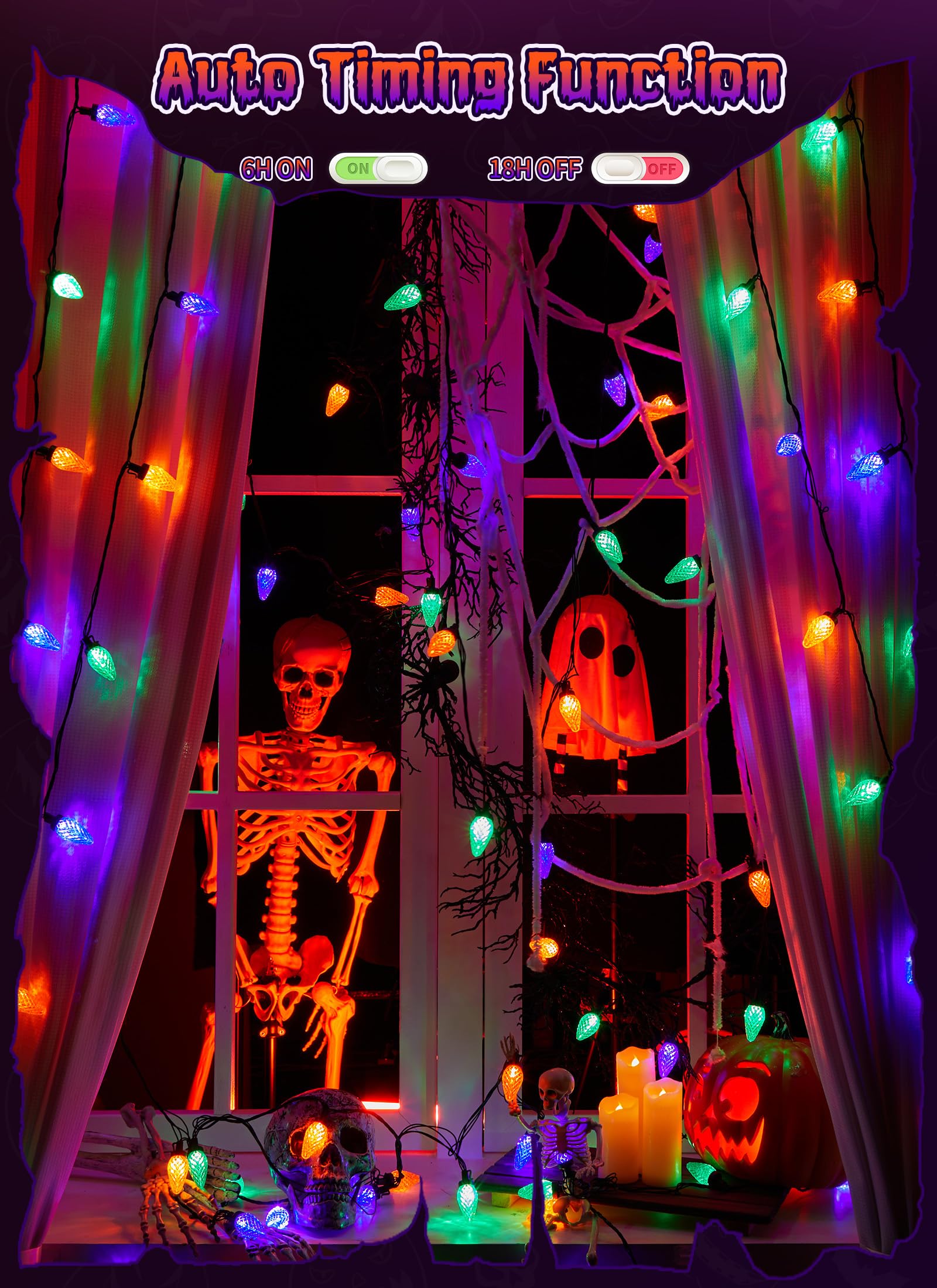 Brightown C9 Led String Lights  114Ft 150 Led Orange Purple And Green Christmas Lights With Timer & 8 Modes  Plug-In Waterproof Outdoor Lighting For Halloween House Patio Yard Porch Roof