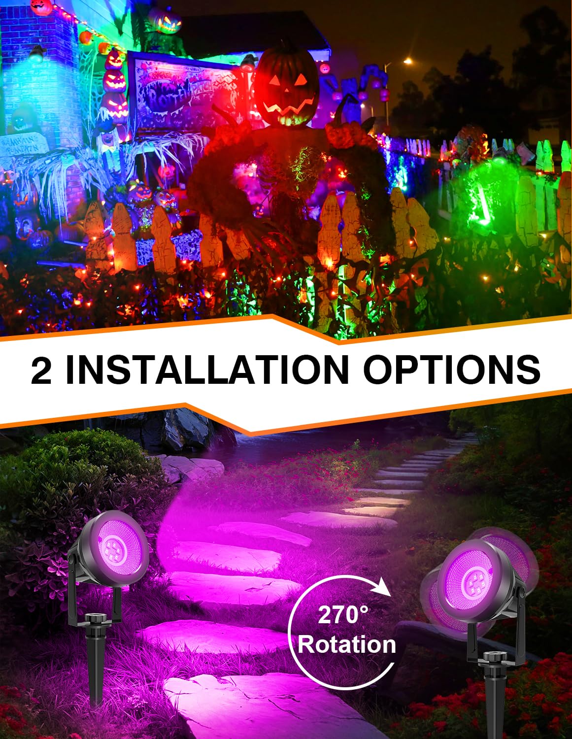 CREPOW RGB LED Spotlights - 2 Pack Waterproof Landscape Lighting for Outdoor Decoration, Model TS-F2020, Ideal for Yard and Garden