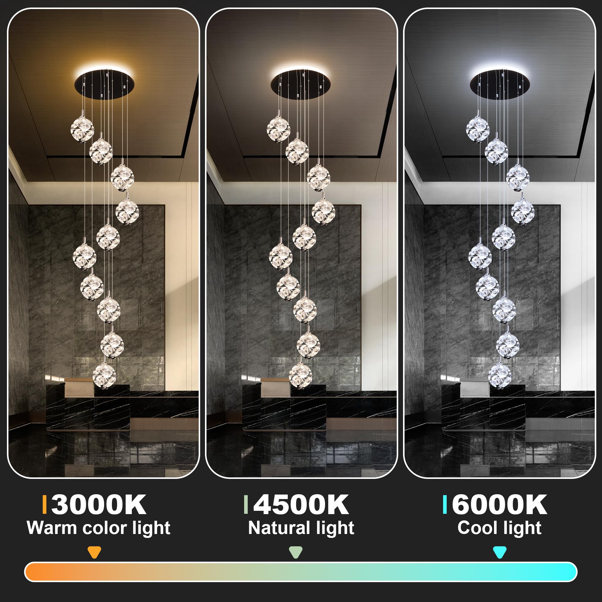 Kaucqi 10-Light High Ceilings Long Chandeliers Modern Crystal Staircase Chandelier Hanging Flush Mount Lighting Fixtures Long Raindrop Hanging Chandeliers For Staircase Foyer Entryway
